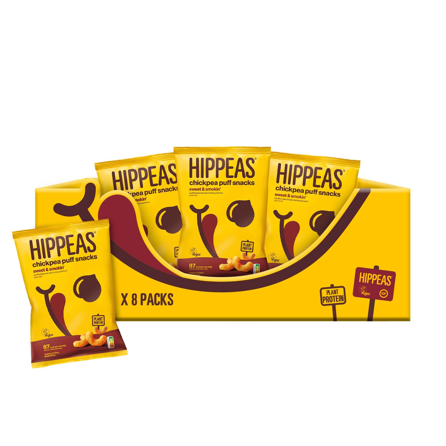 Hippeas Chickpea Puff Snacks Vegan Sweet & Smoking Flavor | Crunchy, Plant Protein Snacks | Gluten-Free | 78 Grams x pack of 8