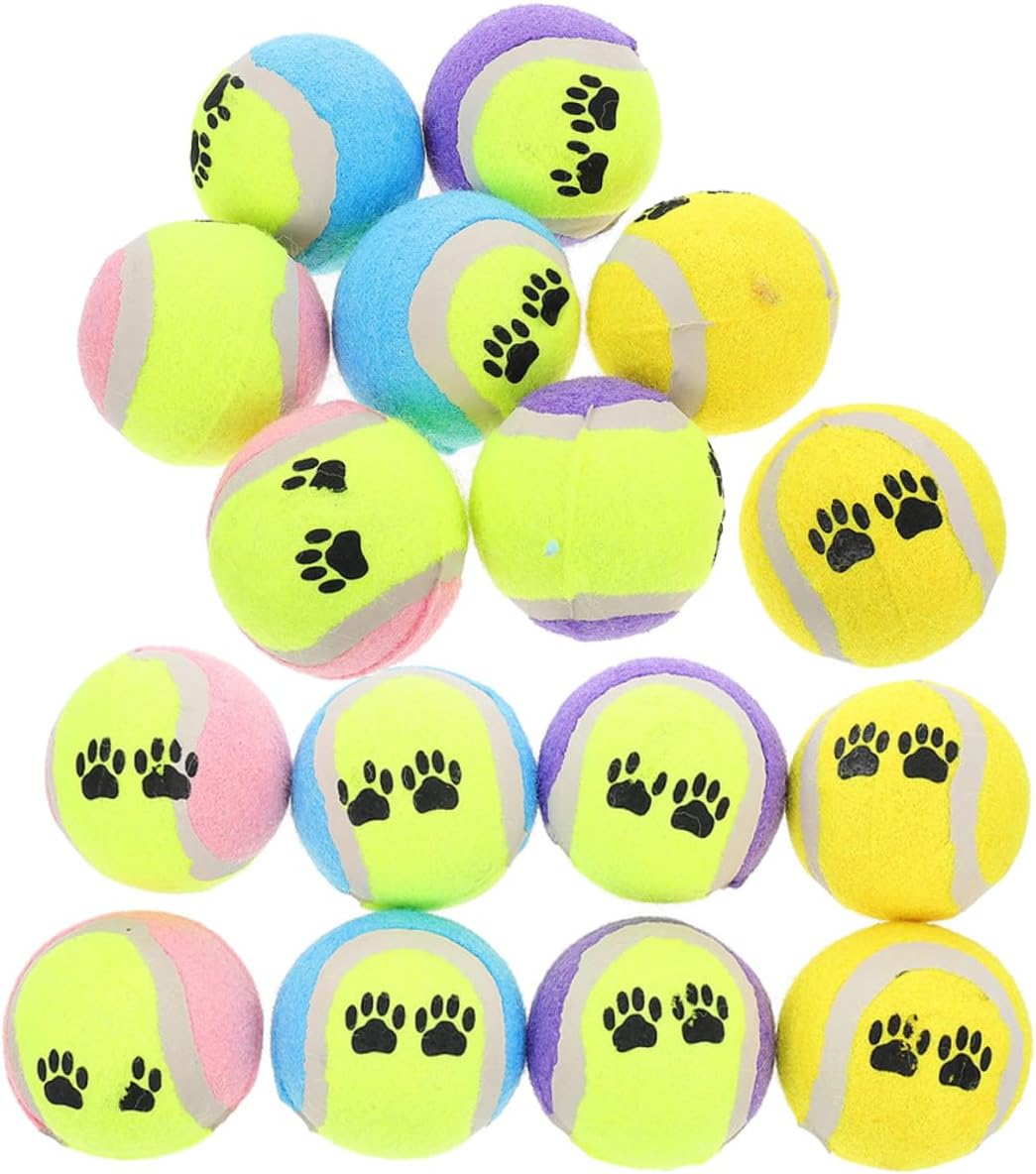 16pcs Small Plush Dog Tennis Balls Chew for Puppy Training Sturdy Pet Play Balls (7cm Diameter, Random Colors)