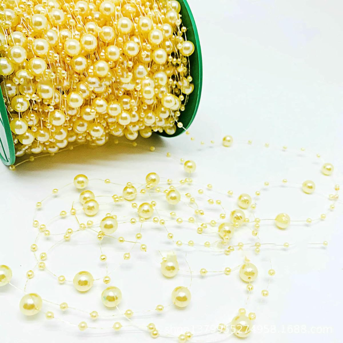 Girlanda z koralików, łańcuch, wstążka, Sztuczne perły koralikowe na wesele, dekoracje DIY, wielokolorowe, różne rozmiary(Lemon yellow,100 METER)