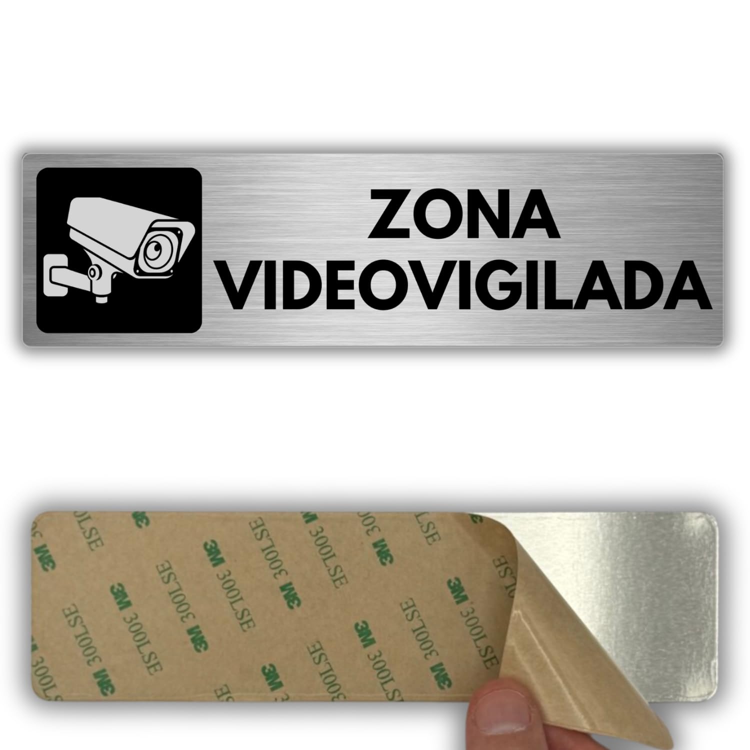 Señal Zona Videovigilada - 5 x 18 cm - Grosor 0.8 mm - Rótulo Cámaras de Seguridad - Señal Area Vigilada - Signo Alarma Conectada - Signo Zona Vigilada - Cartel Camara