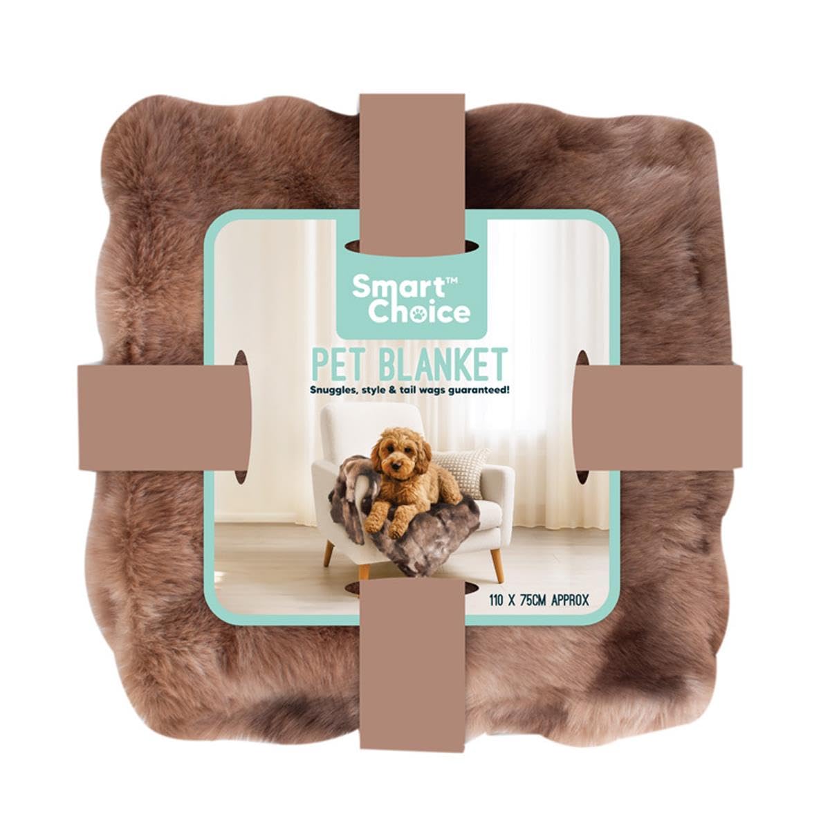 Smart Choice Faux Fur Pet Blanket 110 × 75 cm Textured Brown Throw with 180 gsm Velvet Backing - Soft Warm Reversible Dog & Cat For Home & Travel Furniture Cover