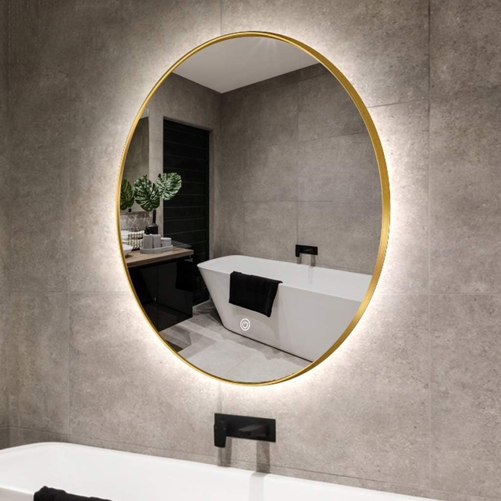 Fitlin Fogless Bathroom Mirror with Illuminated Light and Gold Metal Frame Wall Mounted Round Mirror for Vertical Hanging(70cm(27.6inch))