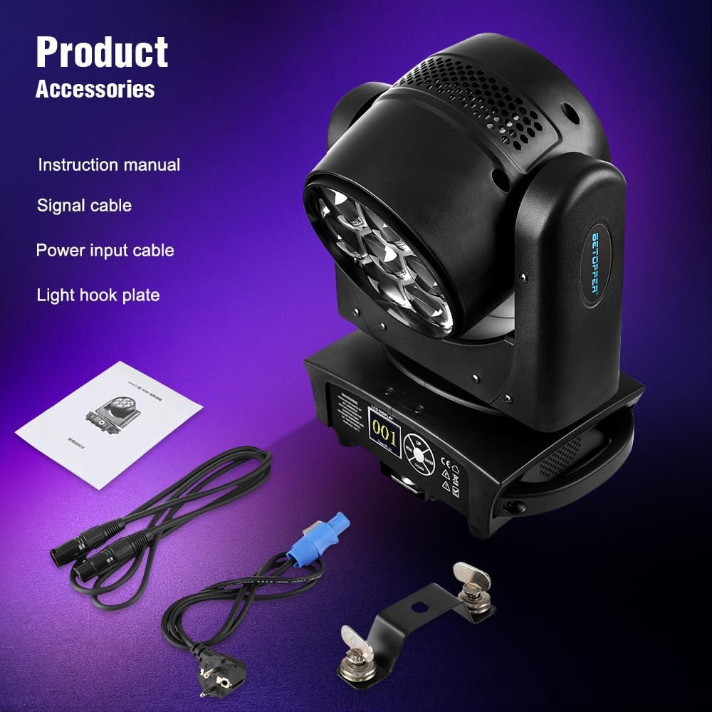 BETOPPER Teste Mobili 350W Luci Discoteca,Moving Head LED 7x40W RGBW Beam/Wash/Zoom Bee Eye (LM0740-2)