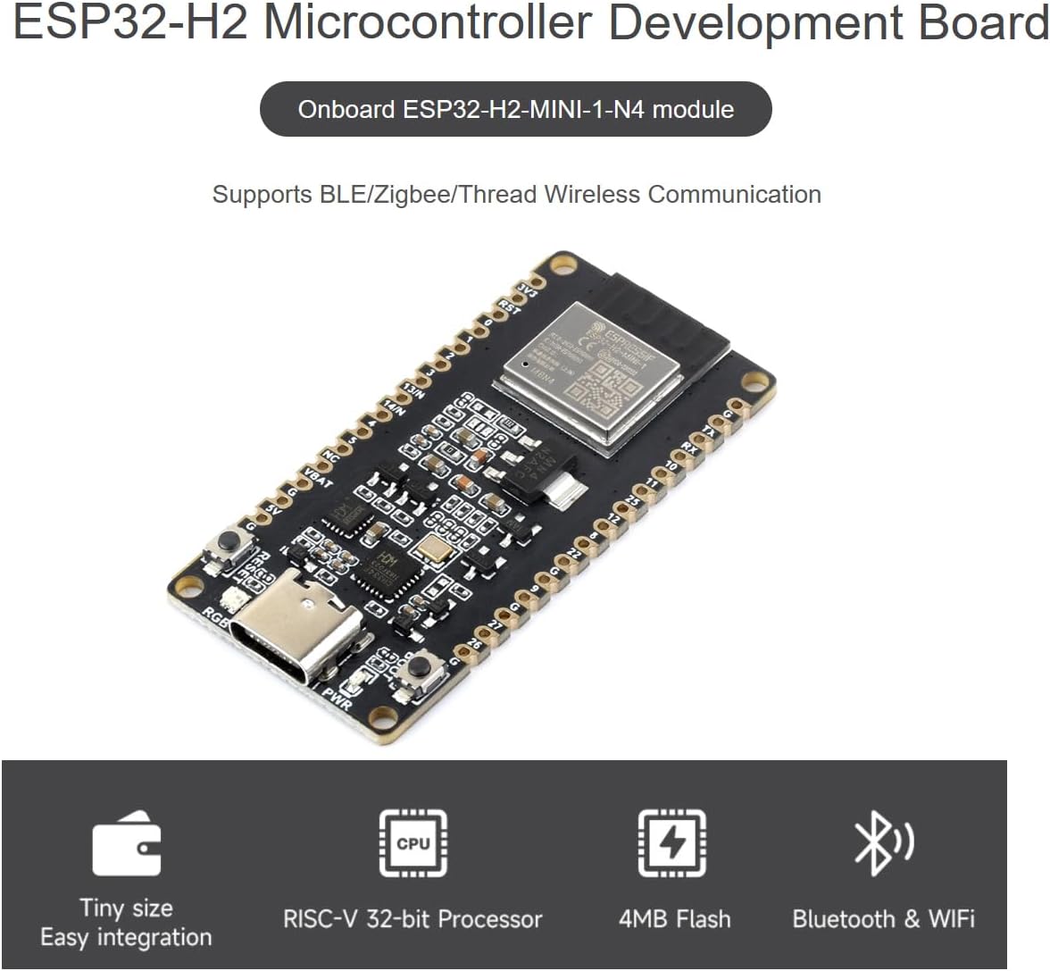 Waveshare ESP32-H2 Development Board with key features highlighted
