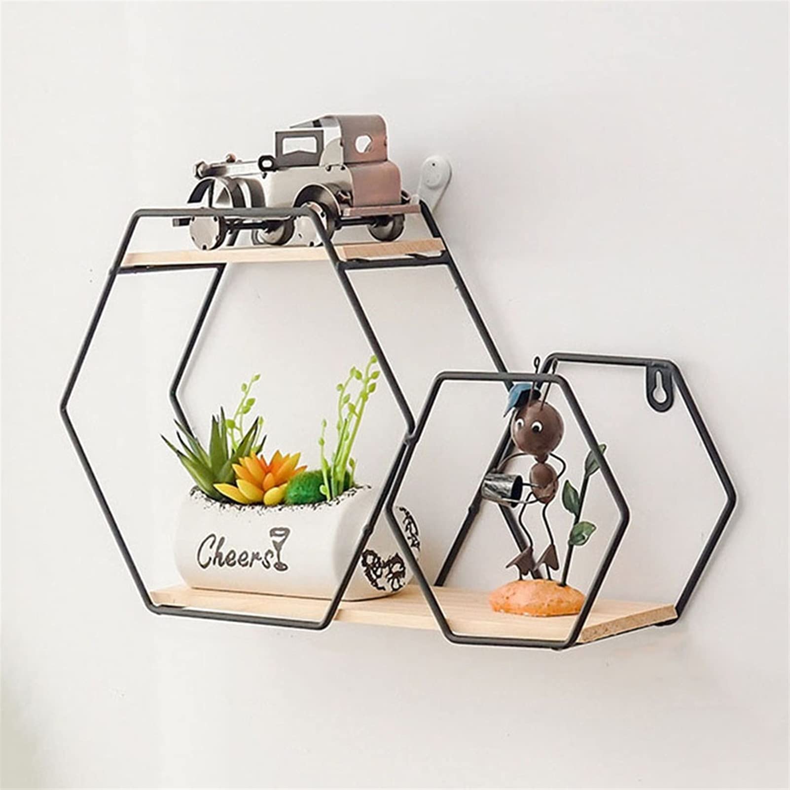 Mensola A Parete, Mensole da Muro in Metallo, Ripiano Portaoggetti per Decorazioni, per Camera da Letto, Soggiorno, Cucina, Ufficio A Casa, Lavanderi (Color : Black, Size : Polygon)
