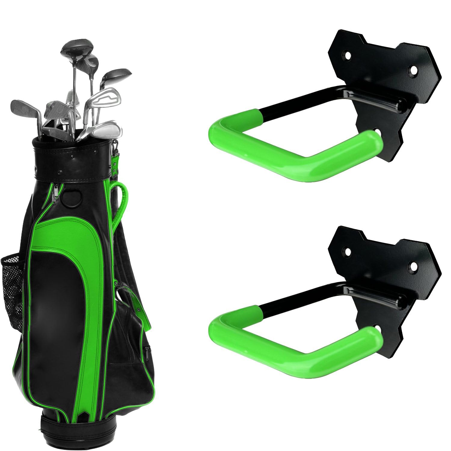 Wandmontierter Golftaschenhaken, 2 Taschen, Aufbewahrungsregale, perfekt für Garagenorganisation, platzsparender Hängeorganizer (schwarz)