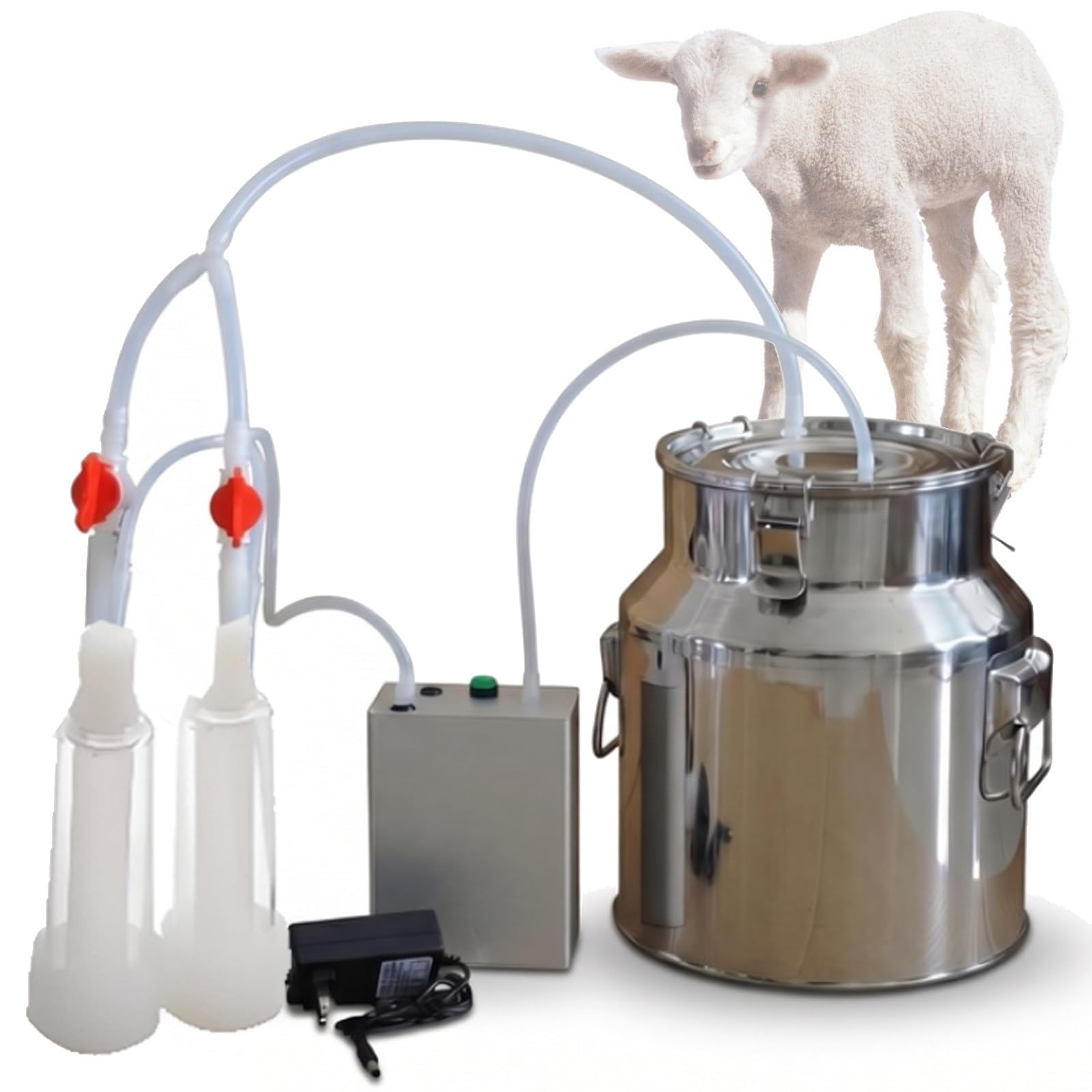 Mungitrice elettrica per capre/Mucche con Pompa a impulsi e Vuoto, Secchio in Acciaio Inox da 10/14 Litri, Dispositivo di mungitura Elettrico Portatile per Piccole aziende agricole goat-10L