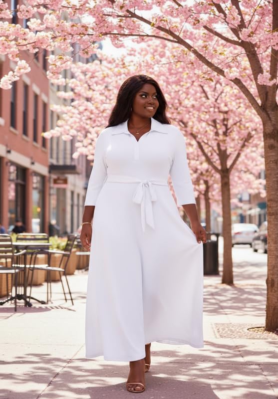 Maxi Dresses for Women Casual V Neck 3/4 Sleeve Long Church Dress Semi Formal Outfits with Pockets - Image 7