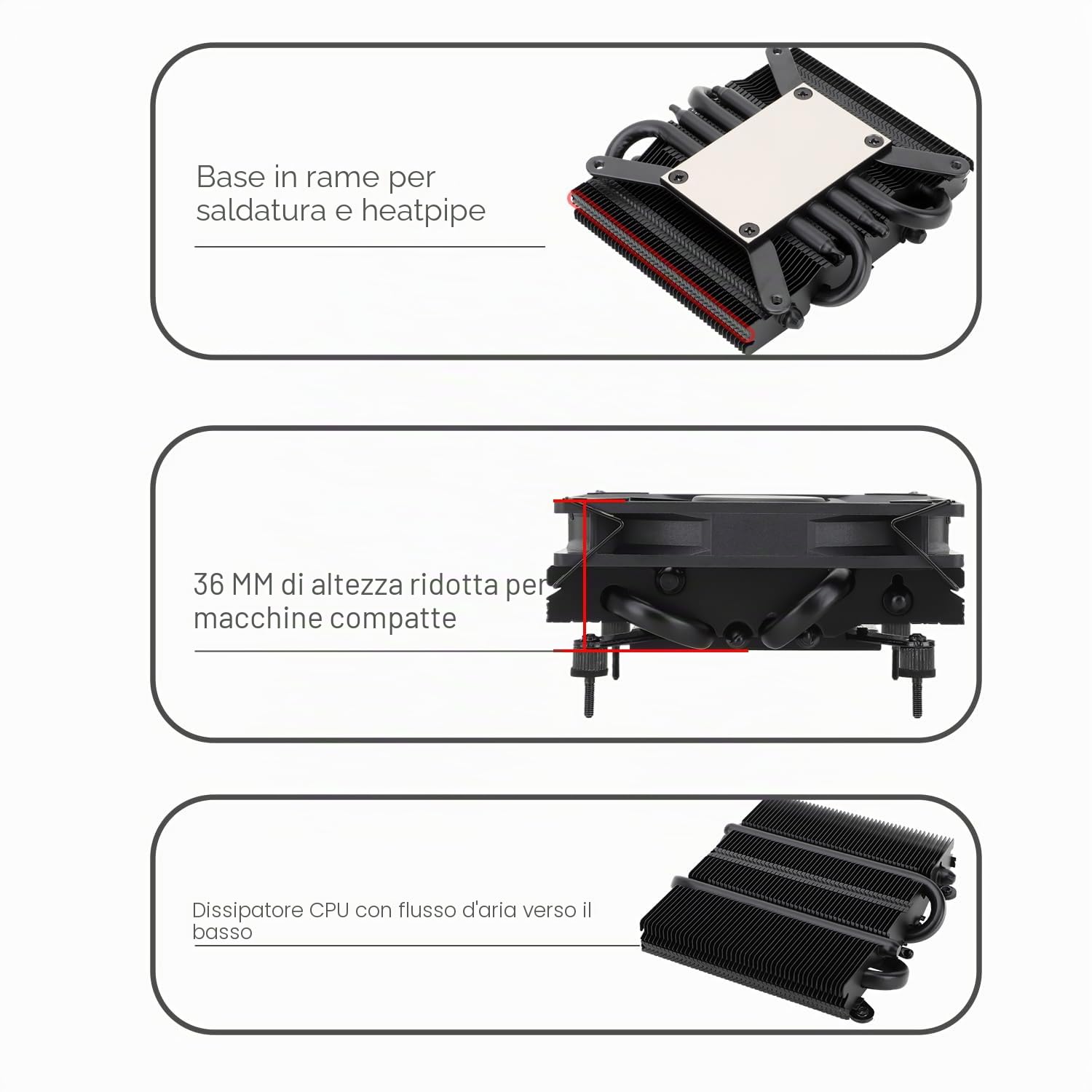 TR-Thermalright AXP90 X36 Black CPU-Kühler - 4 heatpipes, silenzioso 92 mm basso profilo ventilatore - 2 700 RPM, per AMD AM4/AM5, Intel LGA1851/1700/115x/1200, basso profilo ITX, PC, Kühler - Nero
