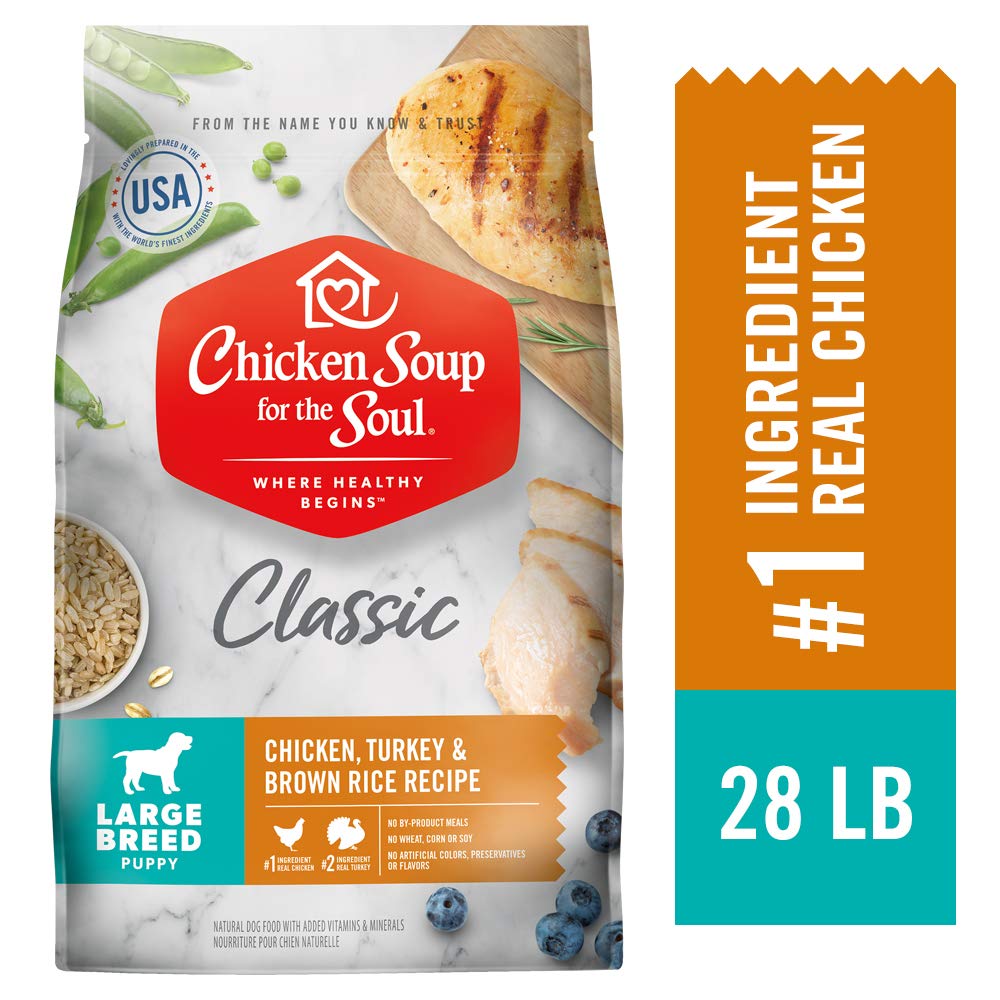 Chicken Soup for the Soul All Natural Premium Large Breed Dry Puppy Food, Real Meat First Ingredient, Supports Brain Development & Strong Bones & Teeth, Chicken, Turkey & Brown Rice, 28lb