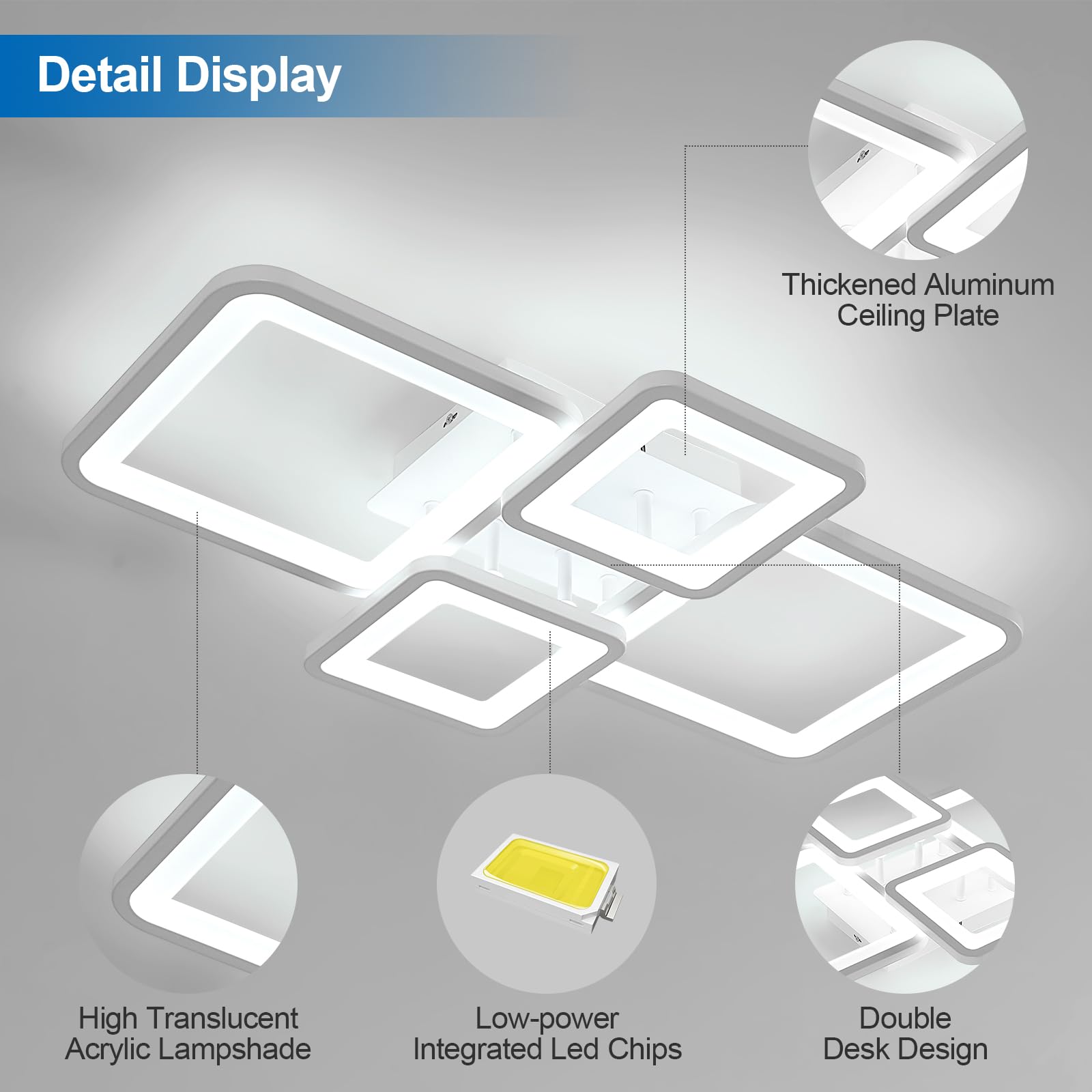 Plafoniera LED Soffitto 62CM, 56W 6300LM Lampada da Soffitto Rettangolo Design, Plafoniera Camera da Letto Bianco per Soggiorno Cucina Camera da Letto Sala da Pranzo, Bianco Freddo 6500K