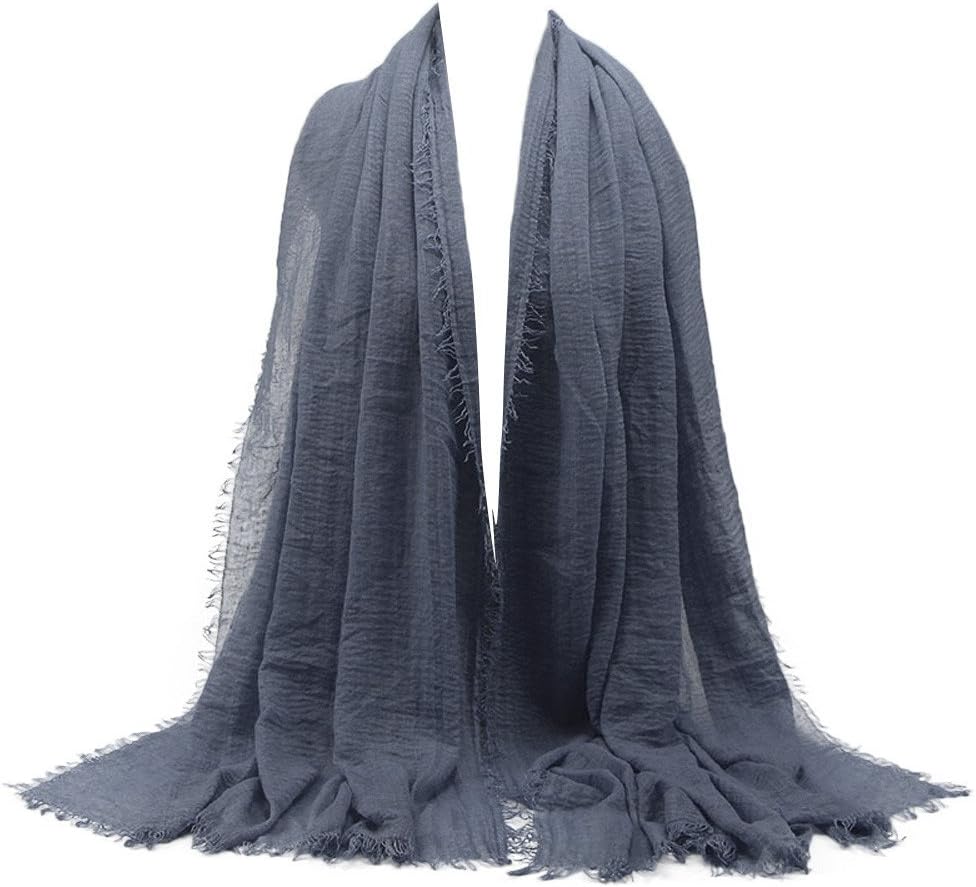Silk Scarves For Women Dressy Scarves For Women Premium Viscose Maxi Crinkle Cloud Hijab Scarf Shawl (Navy, One Size)