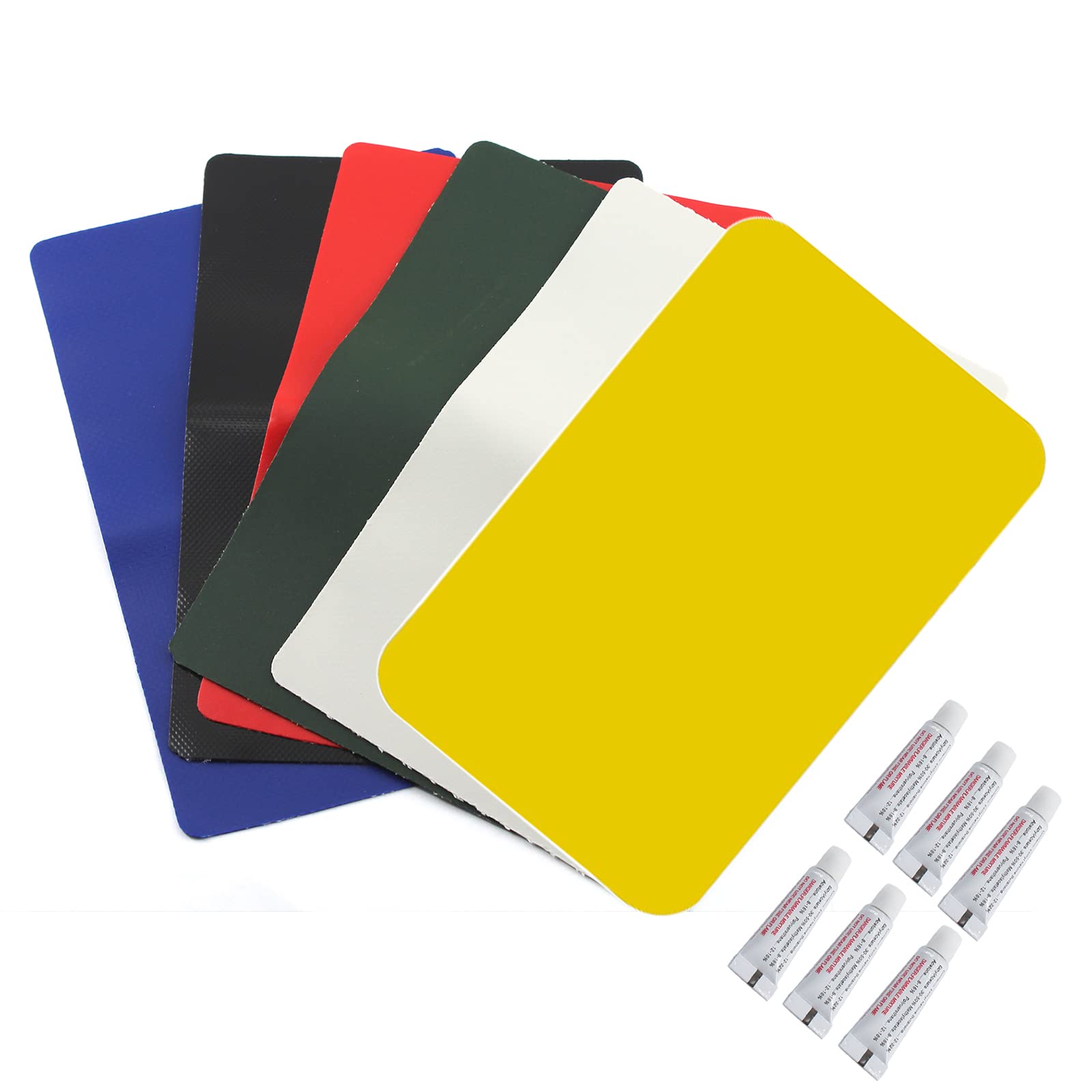 6 Pack PVC Heavy Duty Inflatable Boat Repair Patch Kit with Glue 185mm*125mm Rubber Boat Waterproof Patches Adhesive Repair Accessory Kit for Inflatable Boat Canoe Kayak Mixed Color
