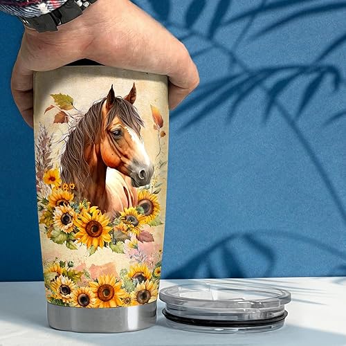 Miniatura 5 de SANDJEST Vaso personalizado de acuarela de caballo de 20 onzas, 30 onzas, vasos aislados con tapa, taza de viaje para café, taza para mujeres y