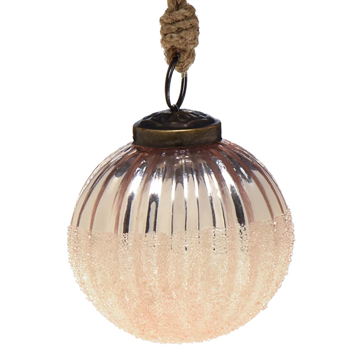 Viana Rosa Vintage Weihnachtskugeln Ø7cm – 6er Set aus Glas mit silbernem Schimmer und Jutekordel – Exklusiver Christbaumschmuck