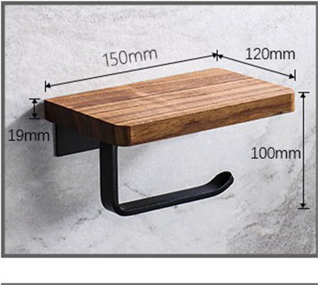 Solid Wood Paper Towel Holder Perforation-Free Toilet Dispenser Phone Black Walnut