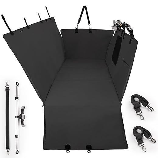 Furri&Me Dog Car Seat Cover, Back Seat Cover for Dogs Pet Car Seat Protector 400lbs Capacity Waterproof Non-Slip Bench Hard Bottom Car Seat Cover for Most Cars Trucks SUVs(Black)