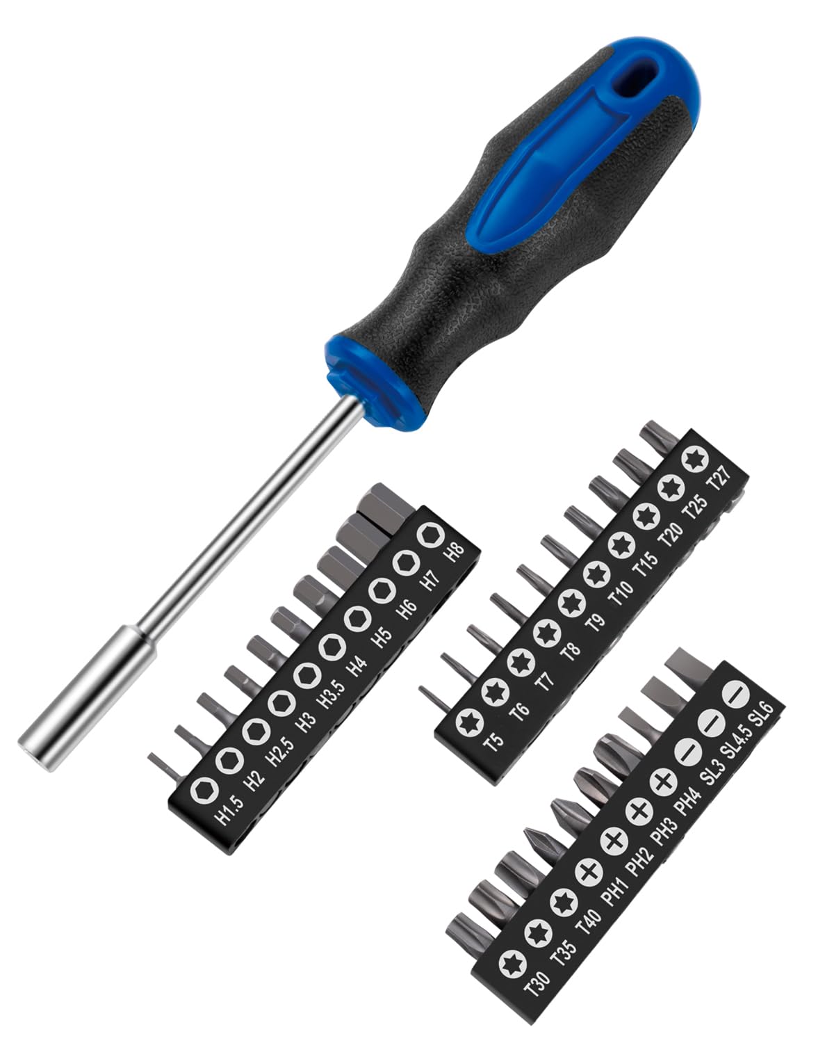 ROTATION 31-Piece 1/4 Inch Magnetic Bit Driver Set, Nut Driver with Phillips, Flat/Slotted, Hex and Torx Bits, Screwdriver Handle for Holding 1/4 Bits
