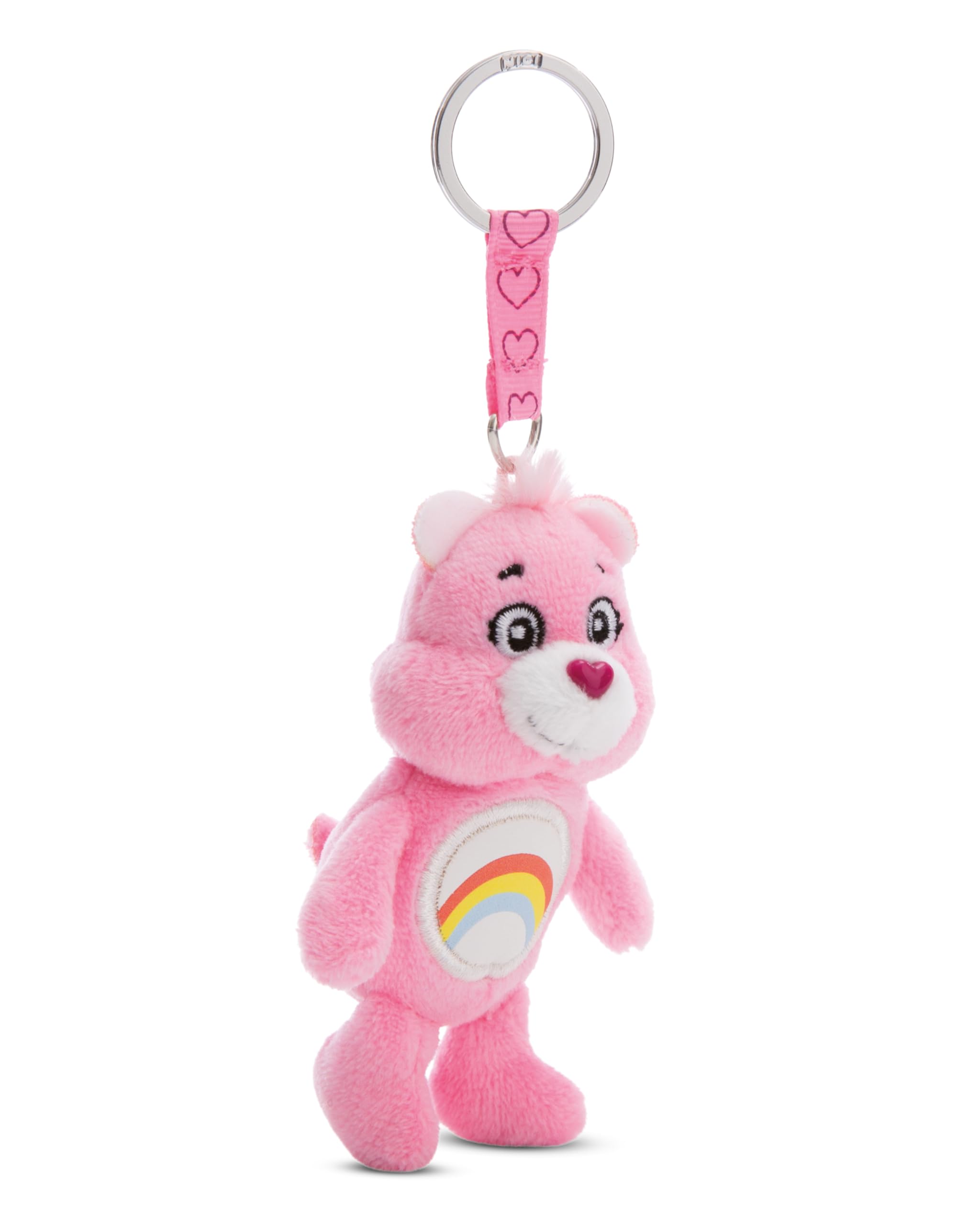 NICI Care Bears key ring Cheer Bear 10cm - Cuddly toy pendant for children & adults, with metall ring holder to hang on keys, cord, bags - 61370
