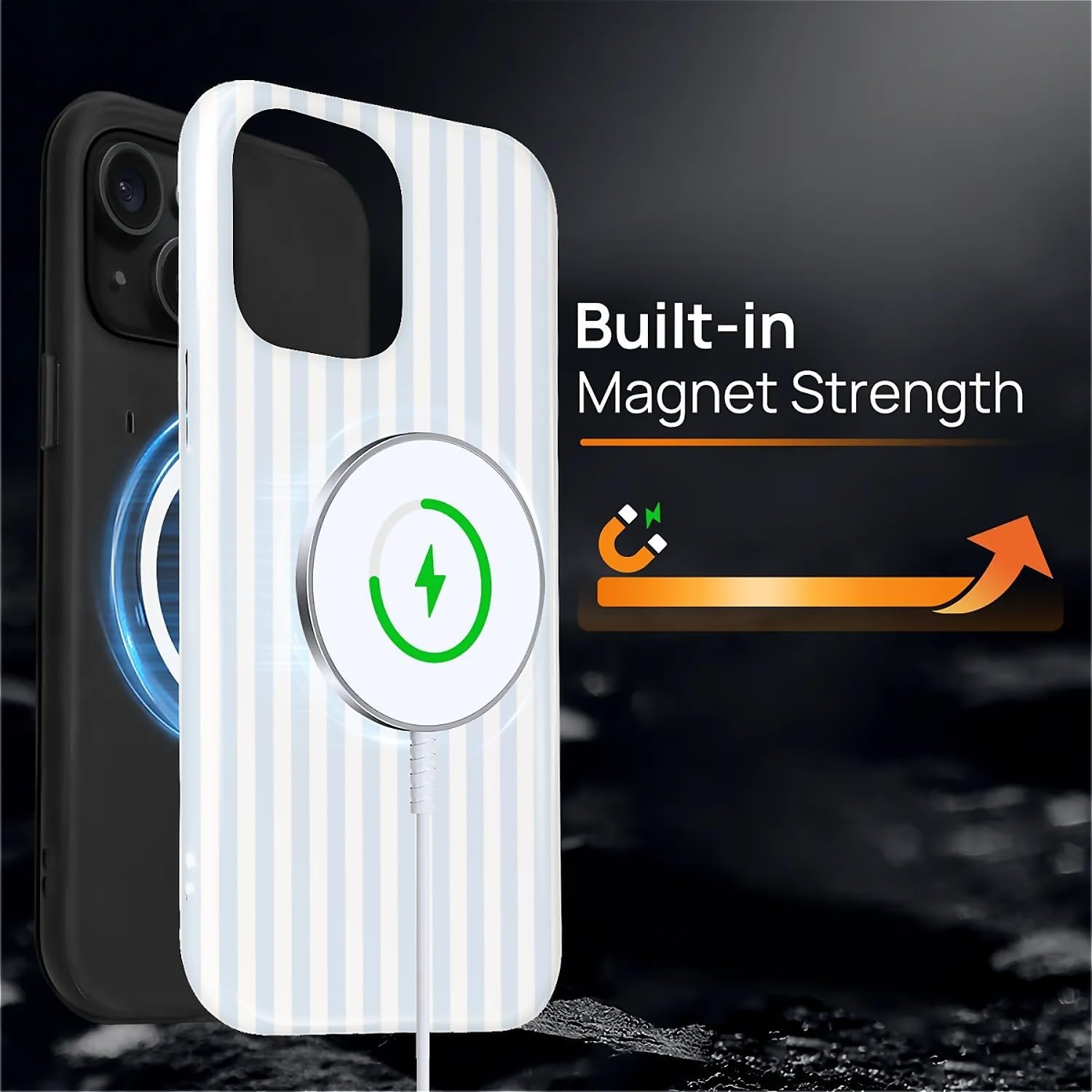 for iPhone 15 Case,Compatible with MagSafe,Cute Fashion Striped Aesthetic Retro Design for Women Girls,Soft TPU Durable Protection Case for iPhone 15-Blue and White image 4