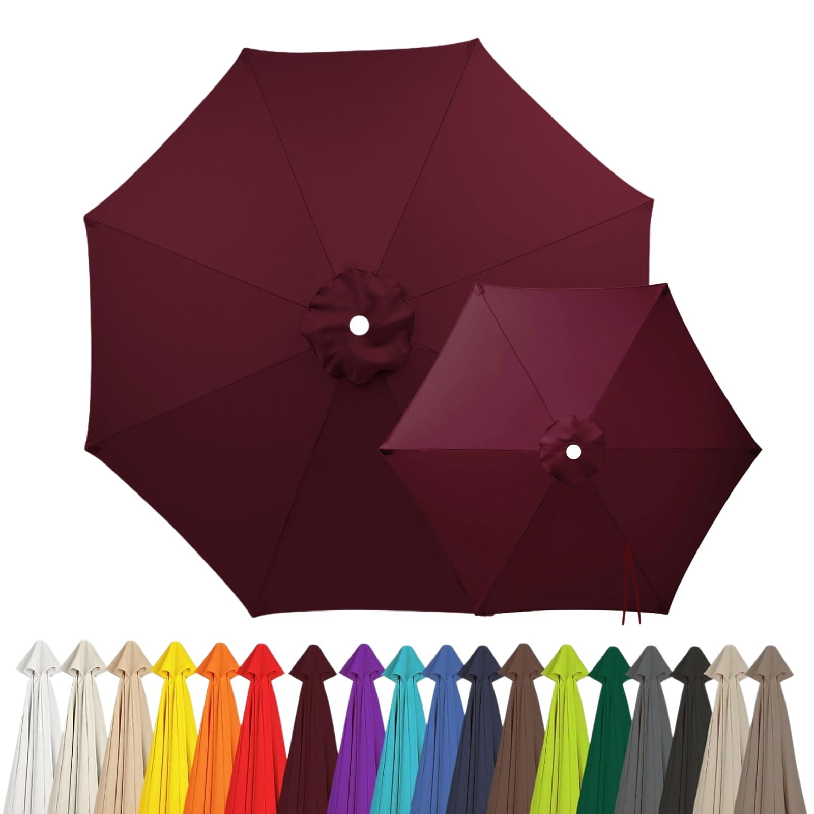 2m 2.15m 2.5m 2.7m 3.0m 4.0m Replacement Parasol Canopy for 6/8 Arms, Waterproof Outdoor Garden Parasol Fabric Cover, UV Protection Sun Shade Replacement Top Only(Burgundy,6-RIBS-7.5FT/2.30m)