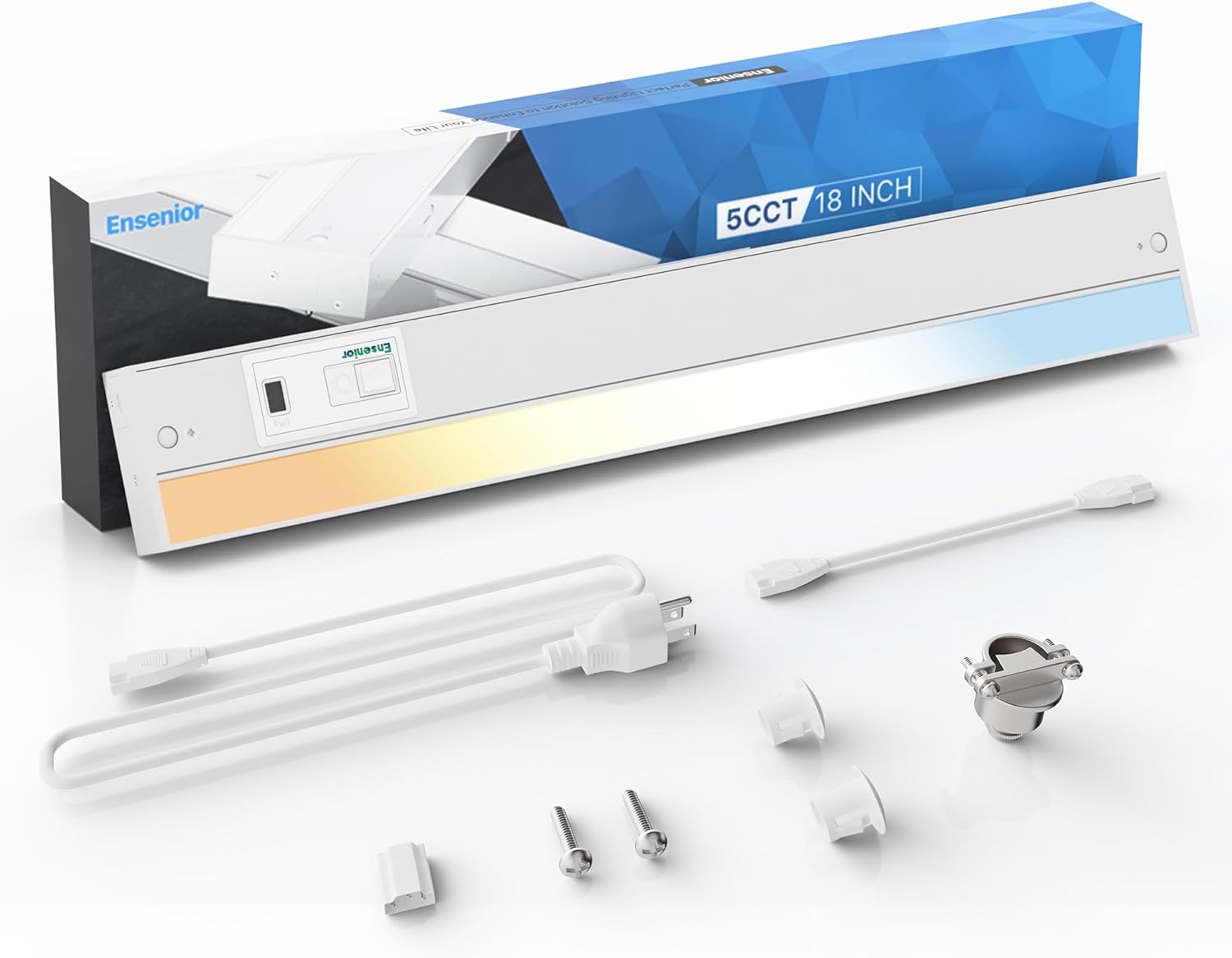 Ensenior 18 Inch Hand Wave LED Under Cabinet Lighting Plug in or Hardwired with Dimmable 5CCT CRI 90+ 2.4G Wireless Sync, Under Counter Lights with for Kitchen, 120V, 10W 650LM 1 Pack 18 Inch