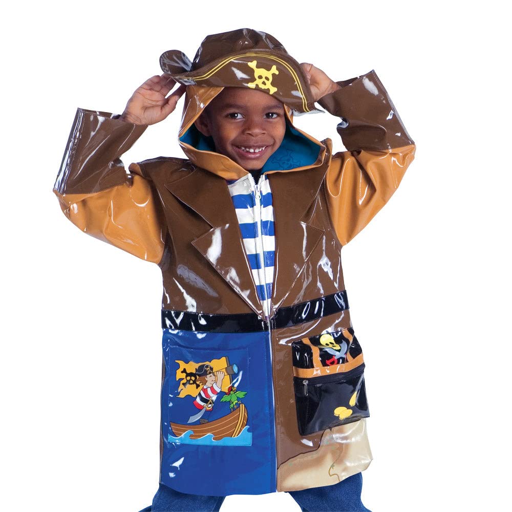 PCOAT-PIRATE3T 100 Percent PU with Comfy Polyester Linning Brown Pirate PU Raincoat - Size 3T