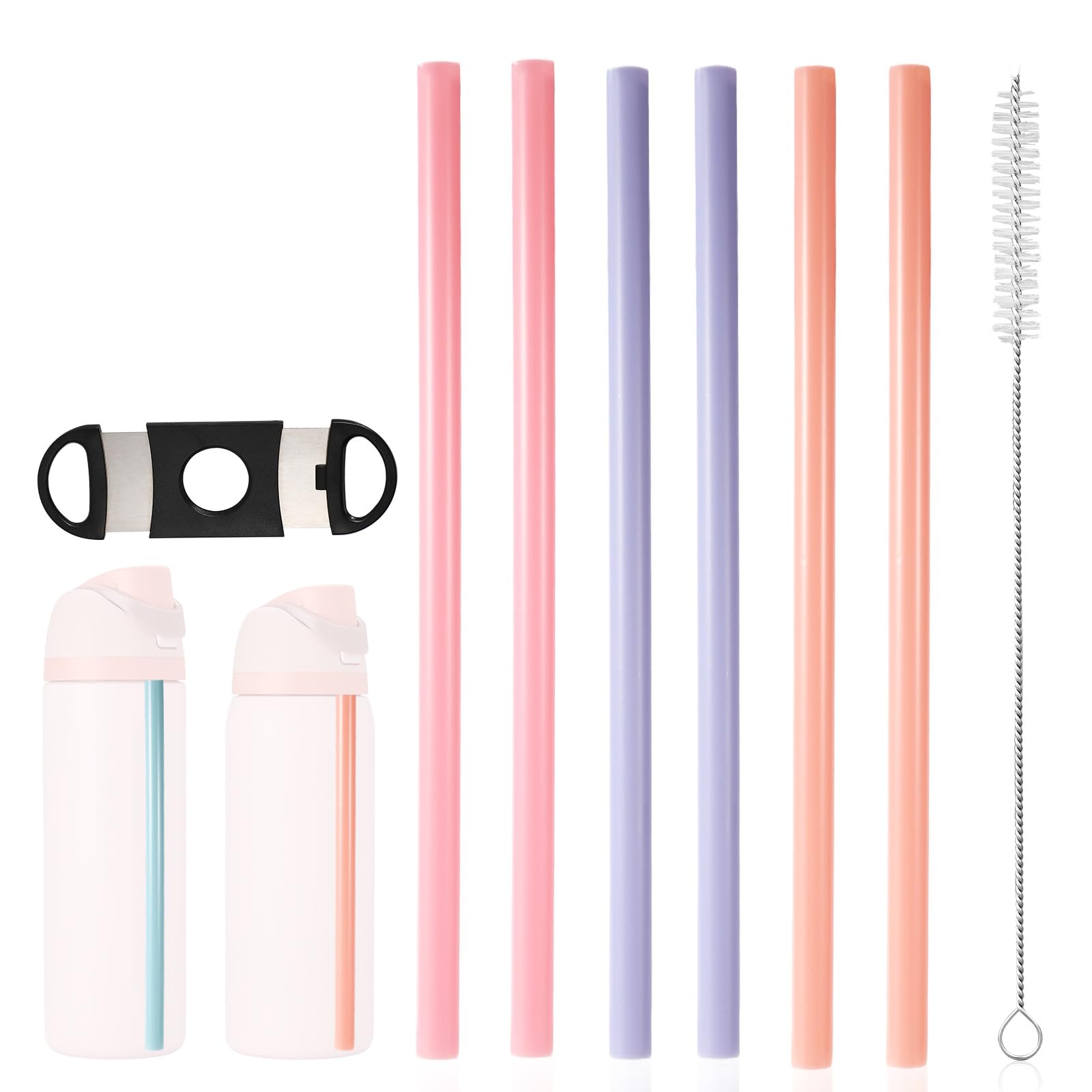 6pcs Replacement Straws for Owala FreeSip 24oz 32oz, 3 Colors Reusable Plastic Straws with Cleaning Brush & Cutting Tool Water Bottle Tumbler Accessories Parts โ image 1