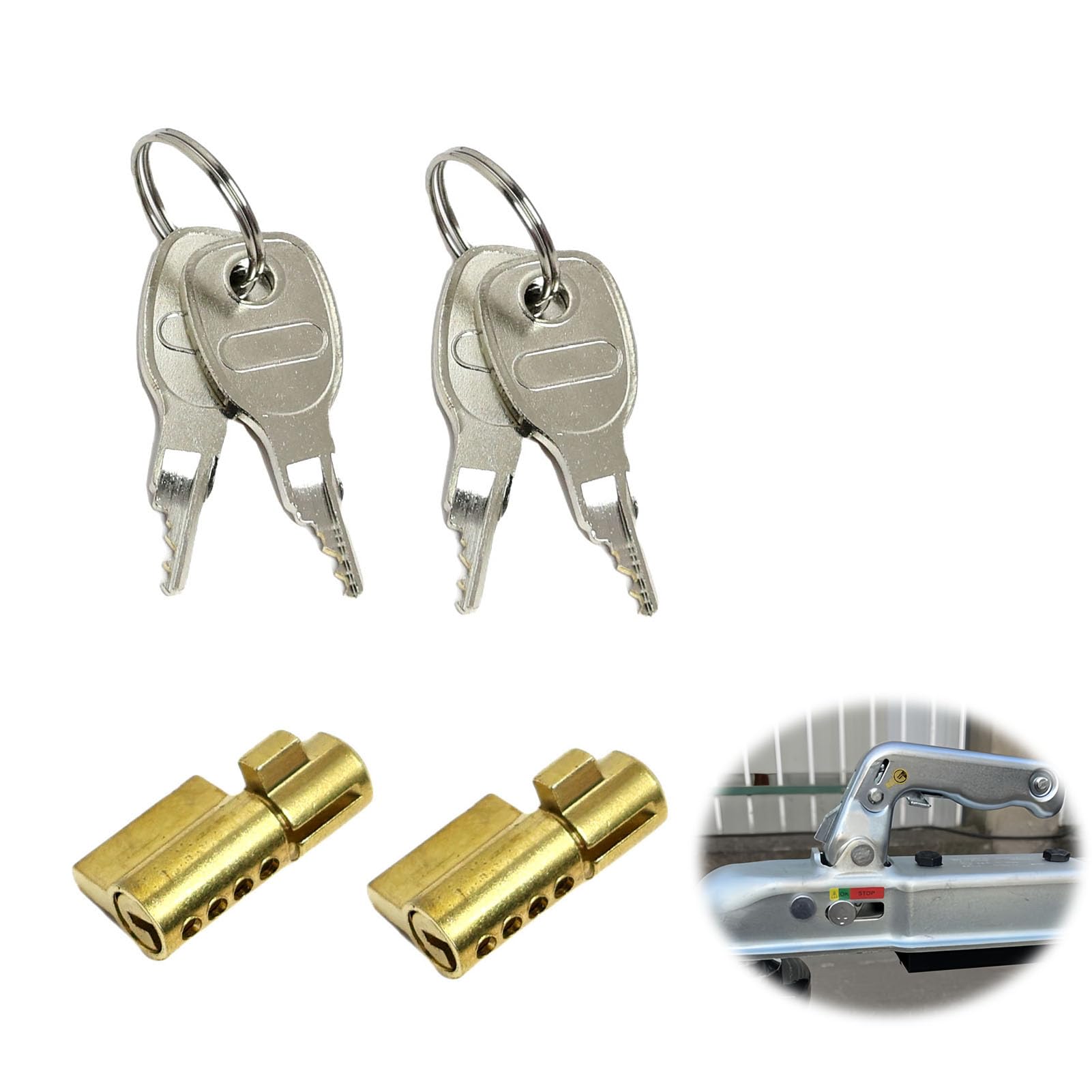 SMCEHEYA Trailer Hitch Lock Cylinder, 2-Pack with 4 Keys, Heavy Duty Caravan & Trailer Coupling Towing Security, Compatible with 50mm Pressed Steel Couplings