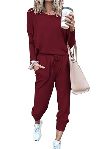 PRETTYGARDEN Women Fall 2 Piece Lounge Outfit Long Sleeve Tops