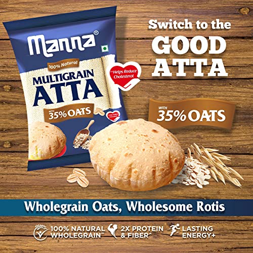 Image of Manna Multigrain Atta with 35% Oats 5Kg, Certified Low GI, Helps Reduce Cholesterol, Diabetic Friendly Atta, 100% Natural 1Kg (Pack of 5)