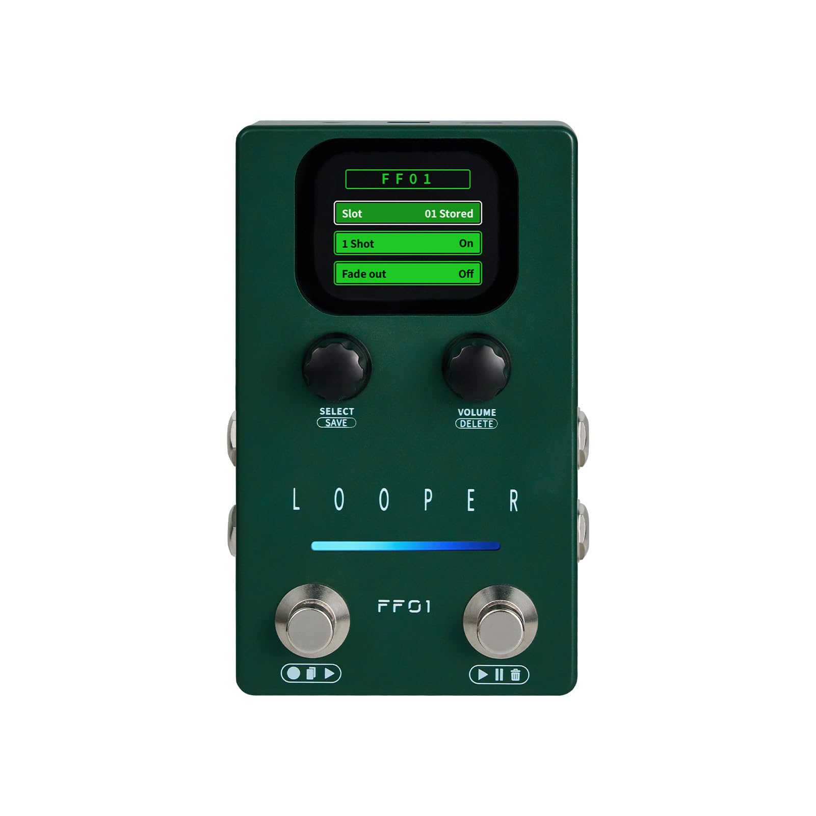 Kavolet FLAMMA Hochleistungs-Looper-Gitarrenpedal mit Audio-Konnektivität für Bassgitarristen, ABS-Grün, 40 Steckplätze (EU-Stecker)