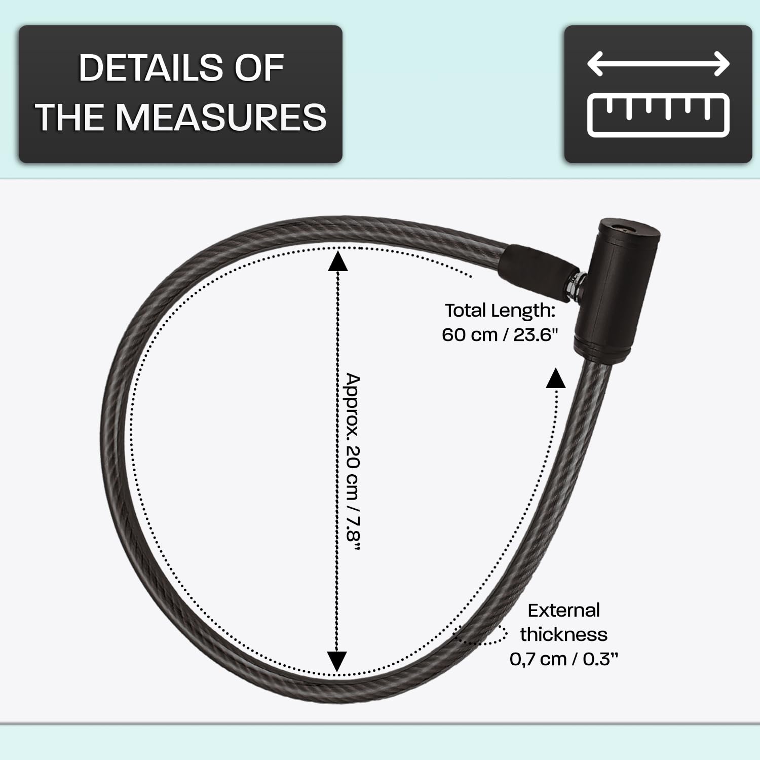 Lucchetto bici 2 pezzi rinforzato di cavo 60 cm Acciaio resistente con sistema di chiusura a chiave Sicurezza avanzata Durevole e facile da usare (Nero)