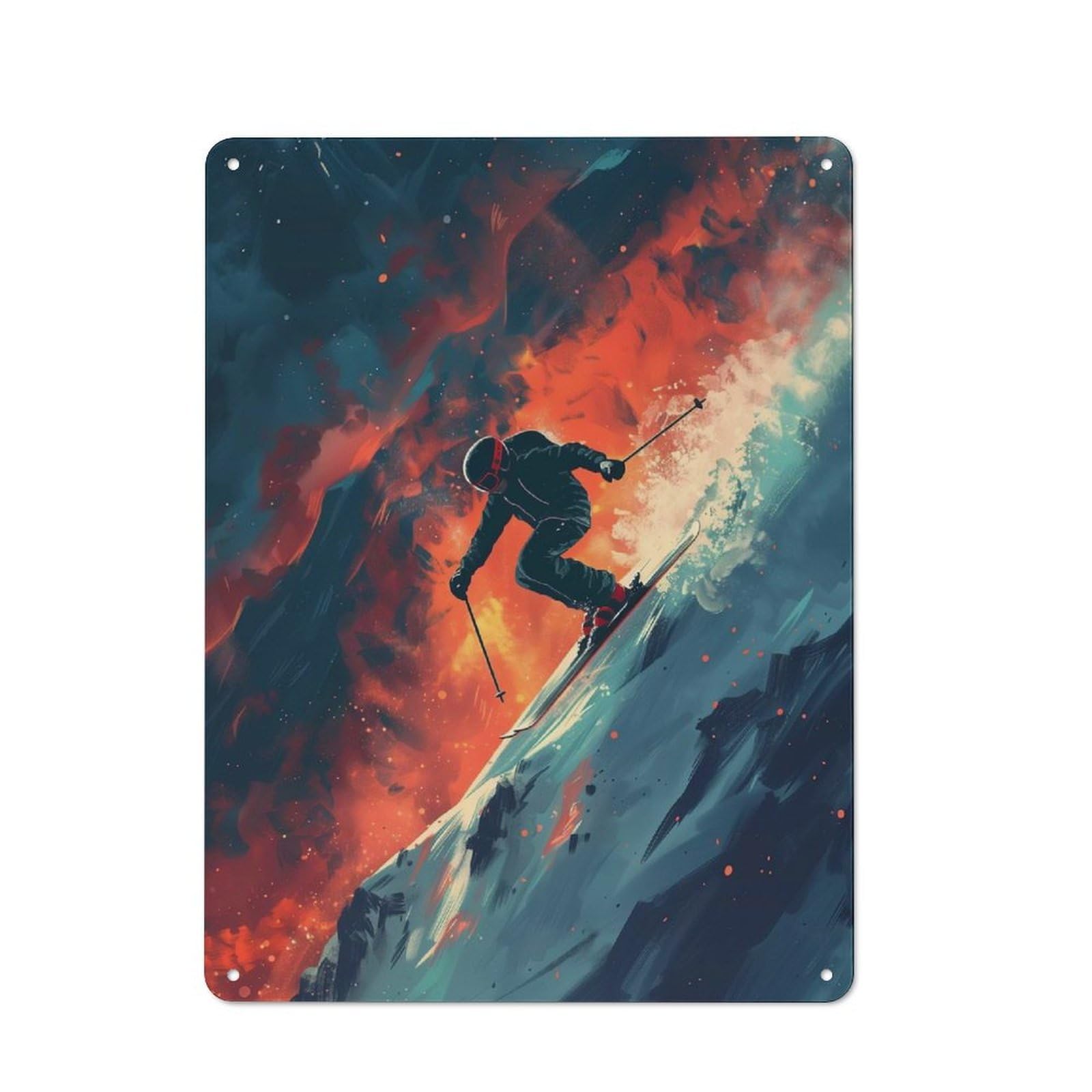 Junmoney Skier Jumping In Mountain Rustic Metal Sign 40X30cm For Kitchen Or Home Bar, Gift For Kitchen Decor Lovers During The Christmas Season