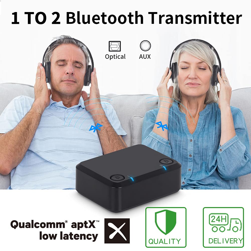 Trasmettitore Bluetooth per TV RCA E Adattatore Audio Jack da 3,5 Mm Trasmettitore Audio Bluetooth Senza Fili per Cuffie/TV/PC APTX a Bassa Latenza
