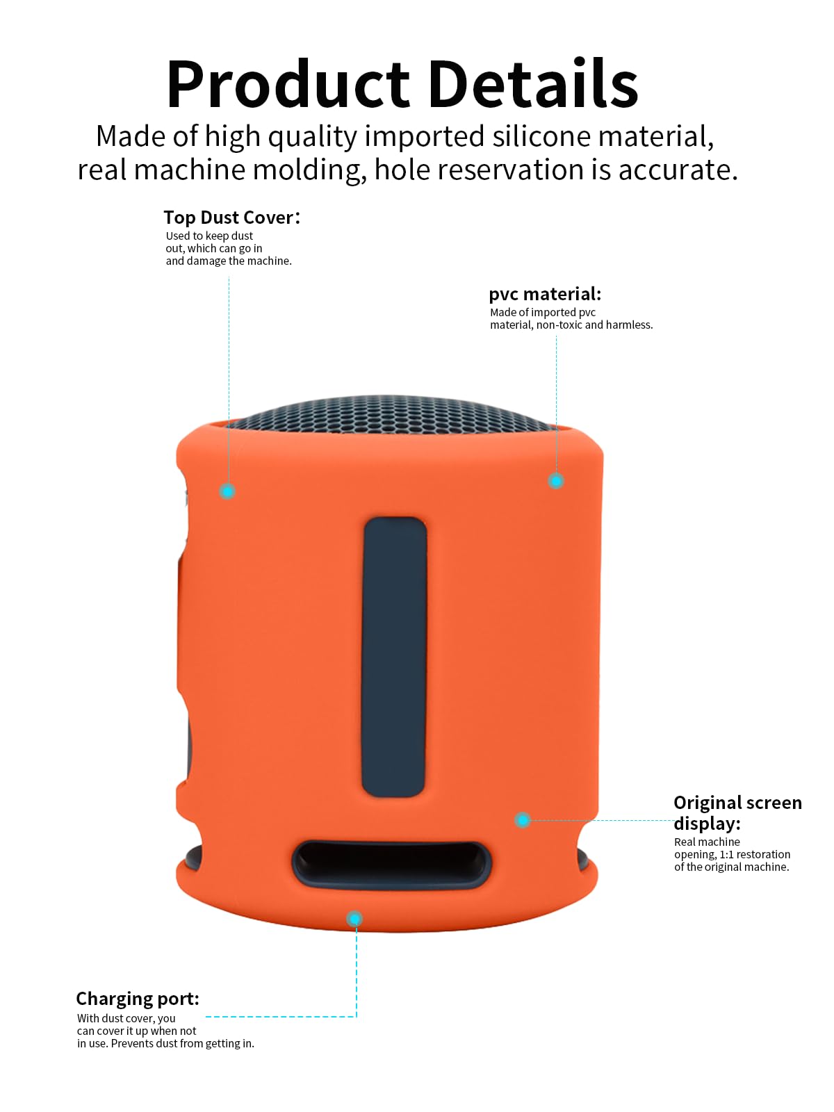 Ochronny silikonowy pokrowiec do przenośnych głośników Bluetooth SONY SRS-XB 100/SRS-XB 13 - odporny na wstrząsy, pyłoszczelny i wodoodporny, do bezproblemowego użytku w dowolnym miejscu, pomarańczowy