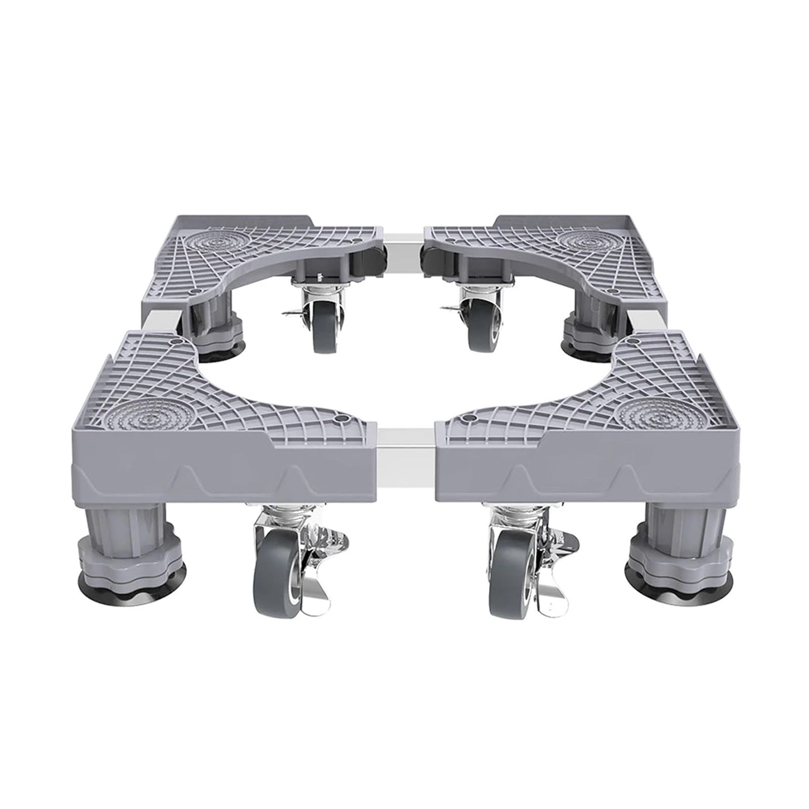 Soporte ajustable para lavadora y nevera, ruedas universales móviles para lavadora, secadora y nevera, base elevada, gris, diseño de 4 ruedas dobles.