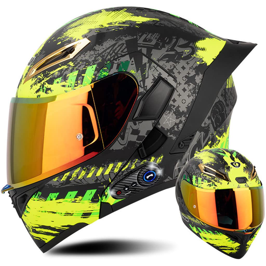 Full Face Bluetooth Modular Motorcycle Helmet, DOT & ECE Approved, Black/White