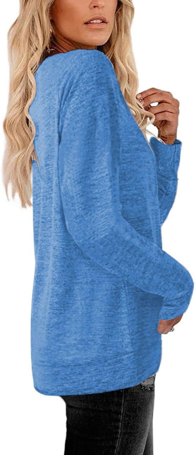 Womens Lightweight Sweatshirts Crewneck Thin Sweaters Long Sleeve Shirts Solid Color Casual Tunic Fall Tops(S-2XL - Image 3