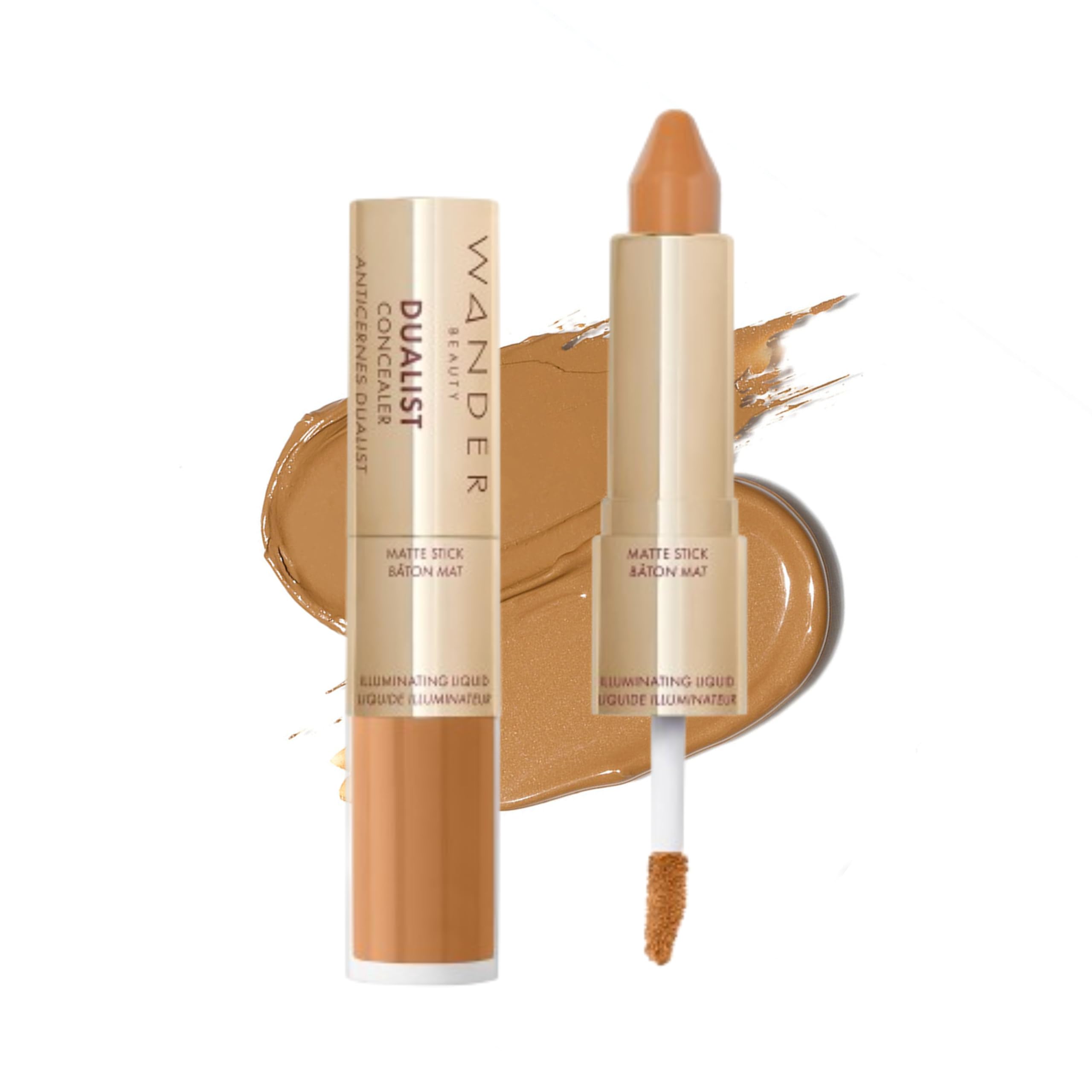 Wander Beauty Dualist Matte and Illuminating Concealer Makeup - Rich - Dual-Ended Matte Concealer Stick + Liquid Concealer - Full Coverage Concealer Brightens, Firms & Hydrates Under Eyes - 0.28 fl oz