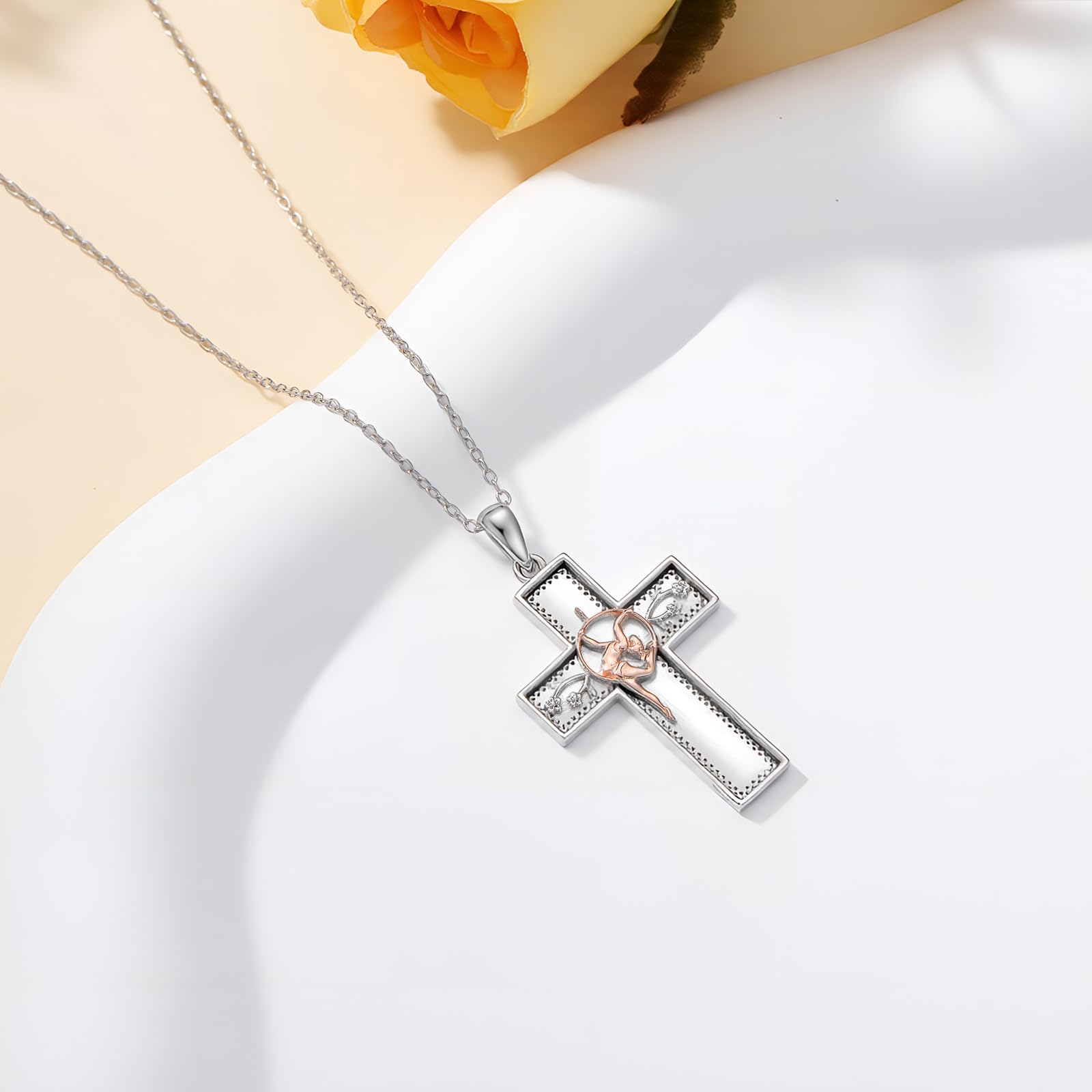 PROESS Collana a forma di croce in argento Sterling 925, con ciondolo a forma di croce occidentale, regalo religioso per donne