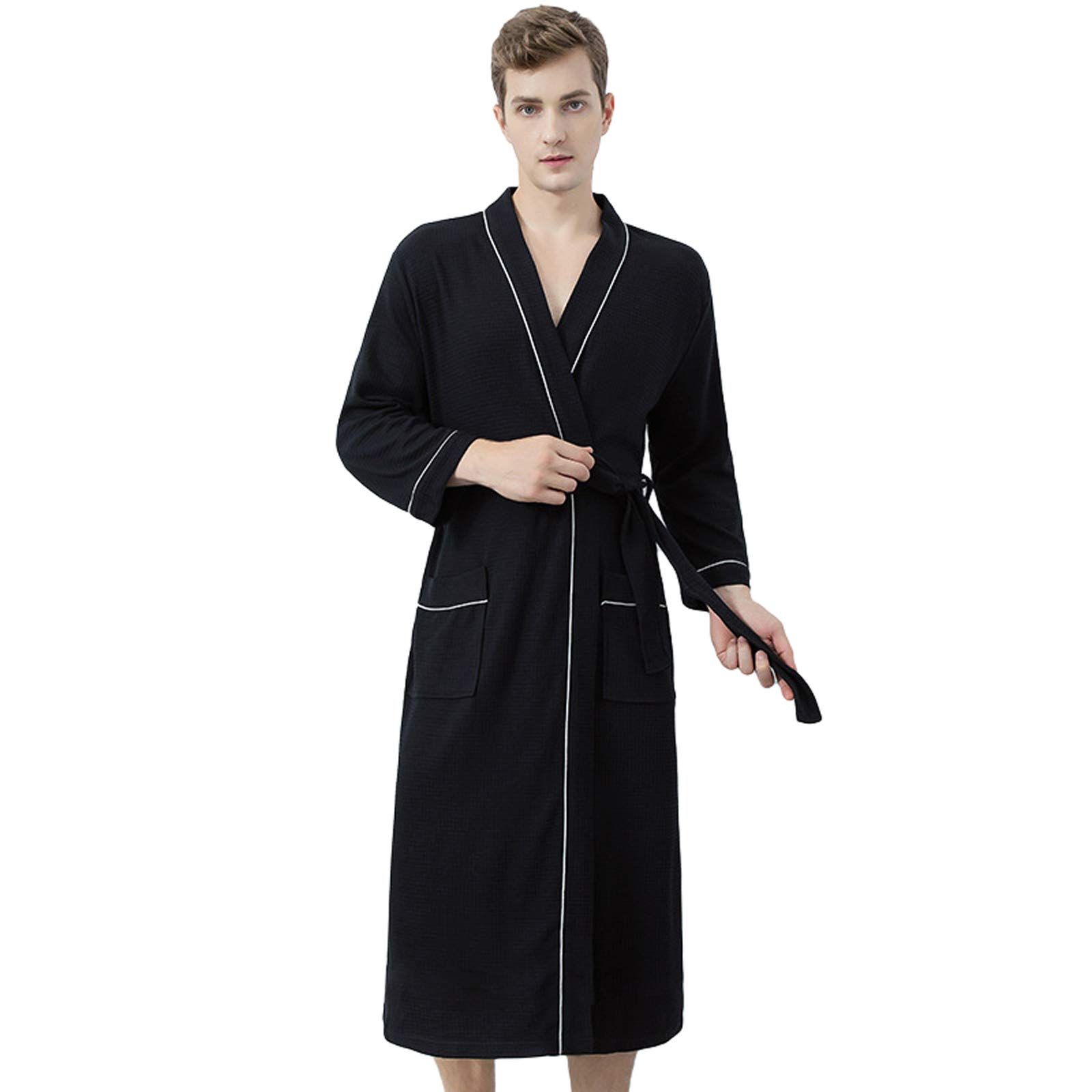 Albornoz de algodón de punto, kimono largo, con bolsillos para hombres y mujeres, spa y piscina de hotel