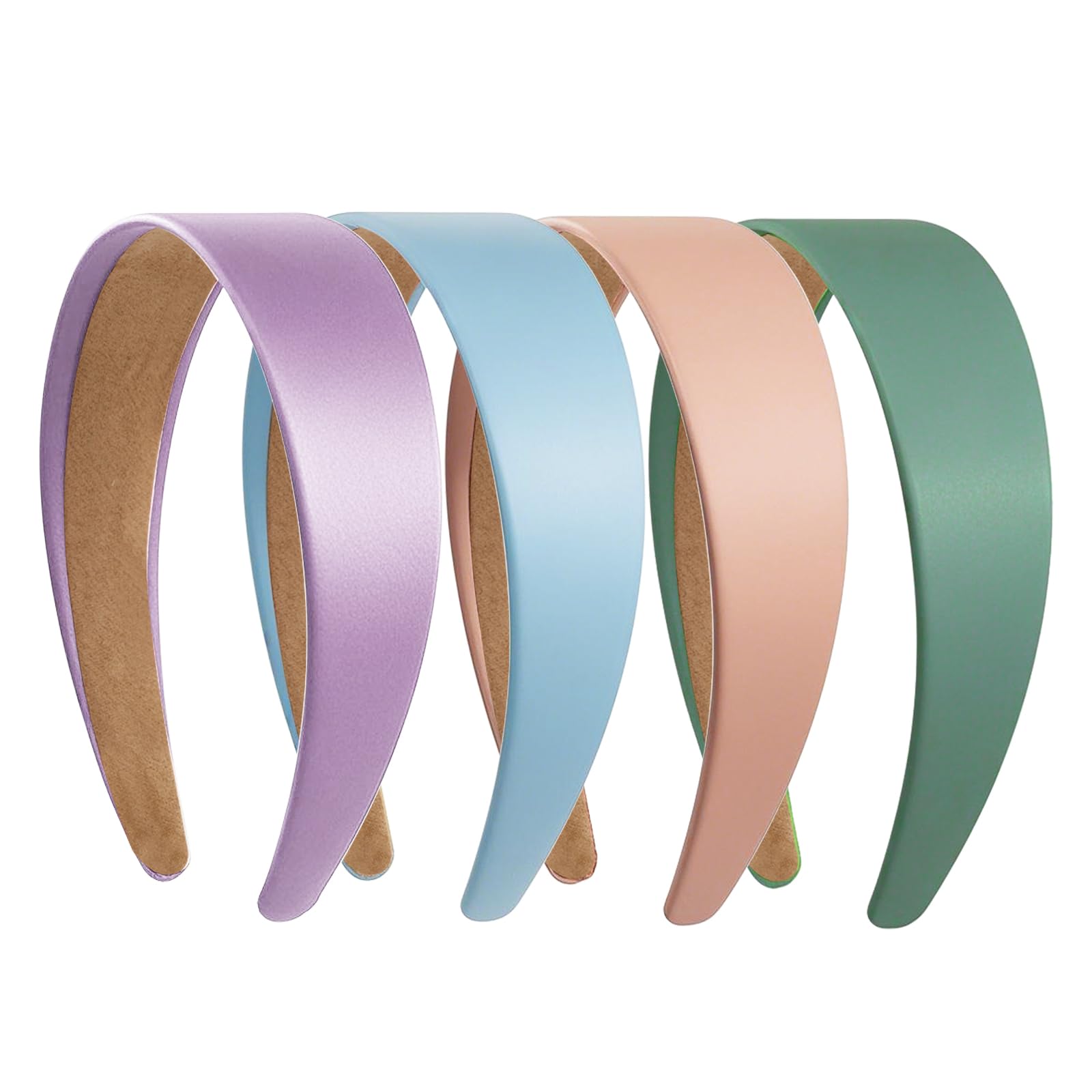 Ptrin Satin Headband,1.6 Inch Wide Satin Headbands for Women's Hair,Non Slip Solid Hair Bands Hair Accessories Cosplay DIY Holiday Head Band,4 Pack(Light purple