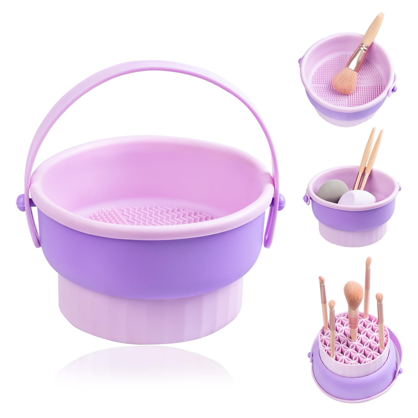 ZffXH - Tapete de limpieza de brochas de maquillaje, limpiador de brochas de maquillaje 3 en 1, de silicona, con soporte para secar brochas