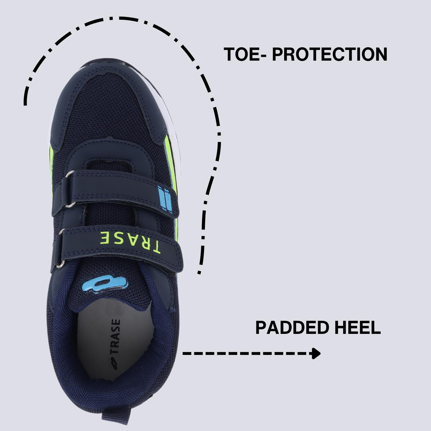 TRASE Sports Shoes for Kids | Running Shoes for Boys & Girls with Hook & Loop | Anti-Skid Comfortable Lightweight Footwear with Breathable Fabric (Navy-Green, 11 UK) 2