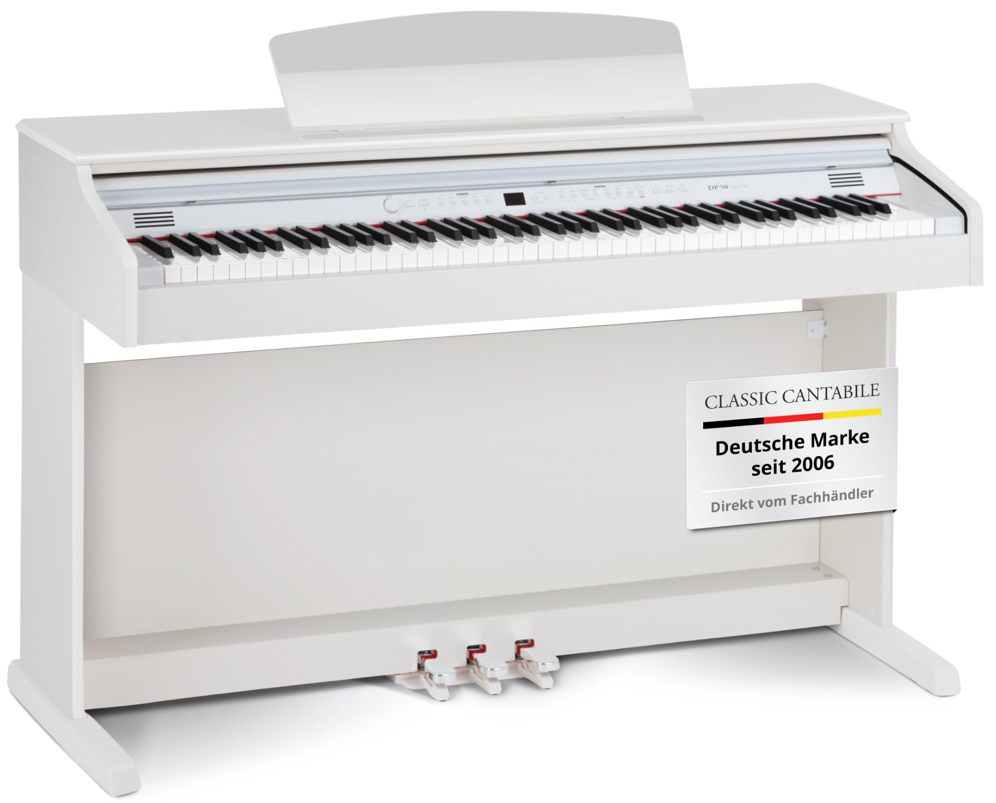 Classic Cantabile DP-50 pianino elektryczne – pianino cyfrowe, 88 przycisków z mechanizmem młotkowym, 14 głosów, wejścia na słuchawki, USB, 3 pedały, uchwyt na nuty – idealnie nadaje się dla
