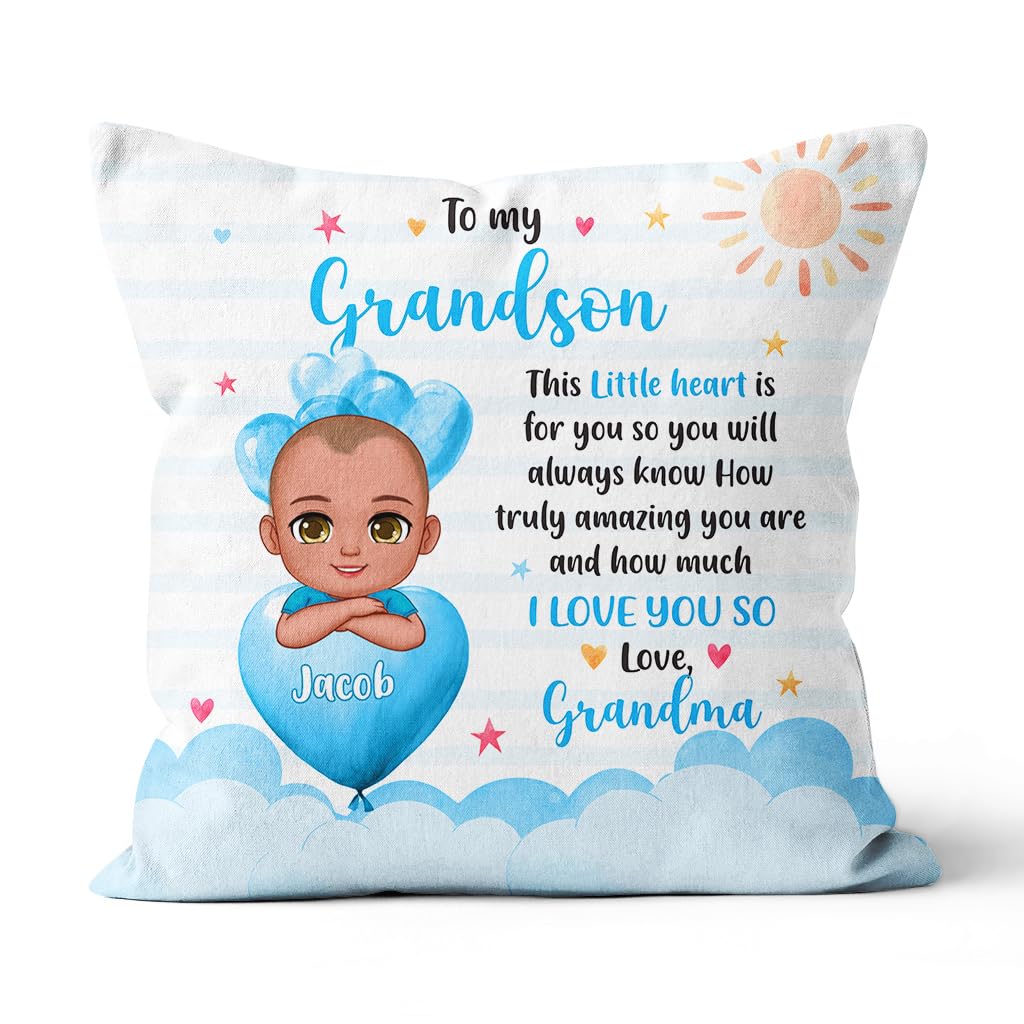 Generic Grandsons Gifts, How Much I Love U Cute Baby On Heart Balloon Blue Cute Boys, Personalized Square Pillow, Gifts for Boys from Nanny, Double Sided Sofa Couch Cushion, Gifts for Birthday