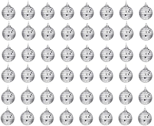 Miniatura 1 de Juego de 48 bolas de espejo de discoteca plateadas, juego de bolas de discoteca de espejo, decoración de fiesta de mini bola de discoteca para el