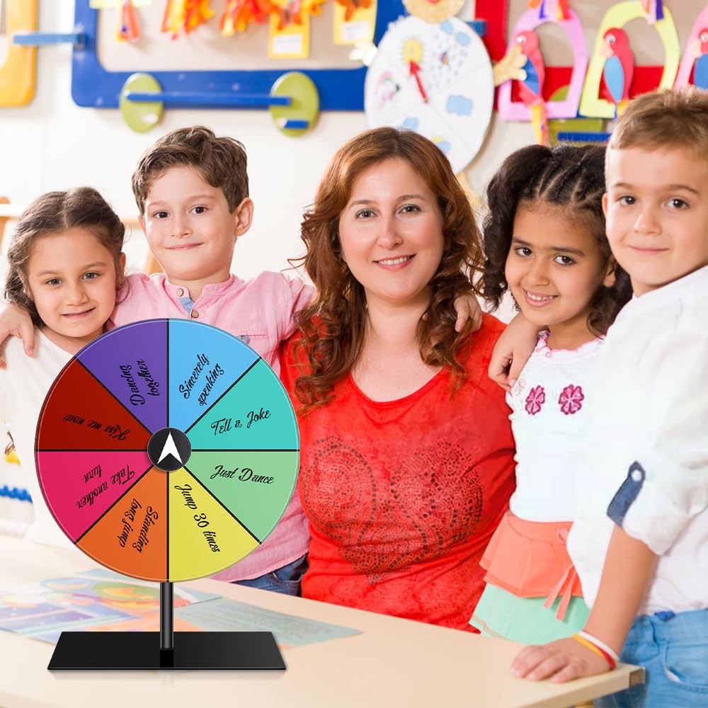 Mineup Ruota della fortuna, Ruota Dei Premi Che Gira, Ruota della roulette colorata, Color Roulette Wheel Stand con Pennarello e Cancellino, 8 slot, Tabletop Prize Wheel per fiere, carnevali, festival