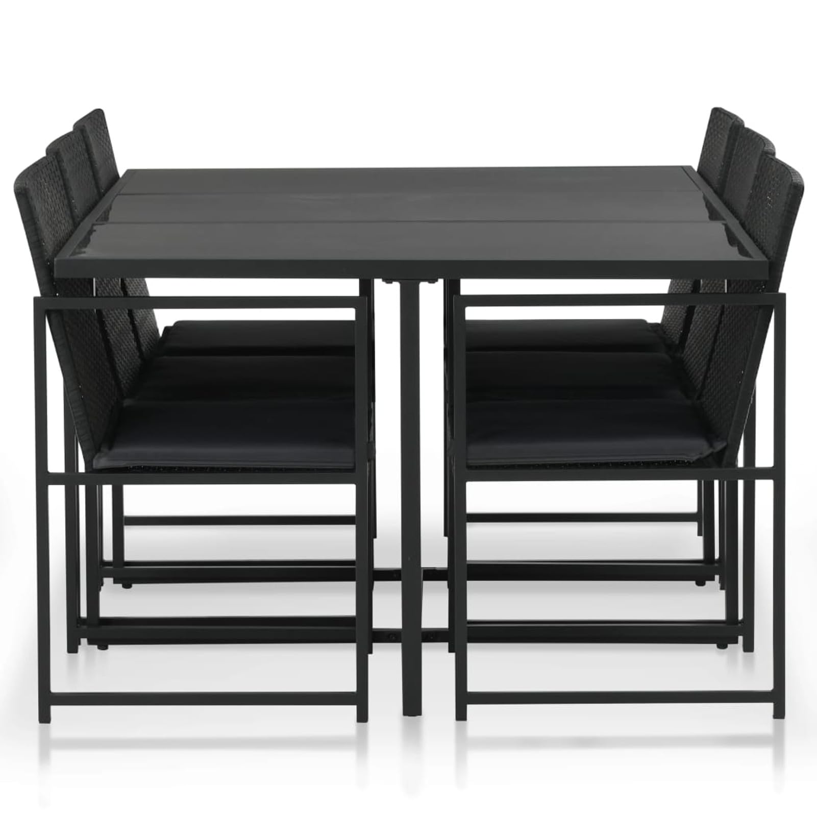 Gecheer Conjunto Mesa y Sillas Jardin de Ratán 7 pzas Muebles Jardin Exterior con Cojines,Set de Comedor de Jardín Mesa y Sillas Terraza Balcón,Muebles Salón Jardín Modular,Negro